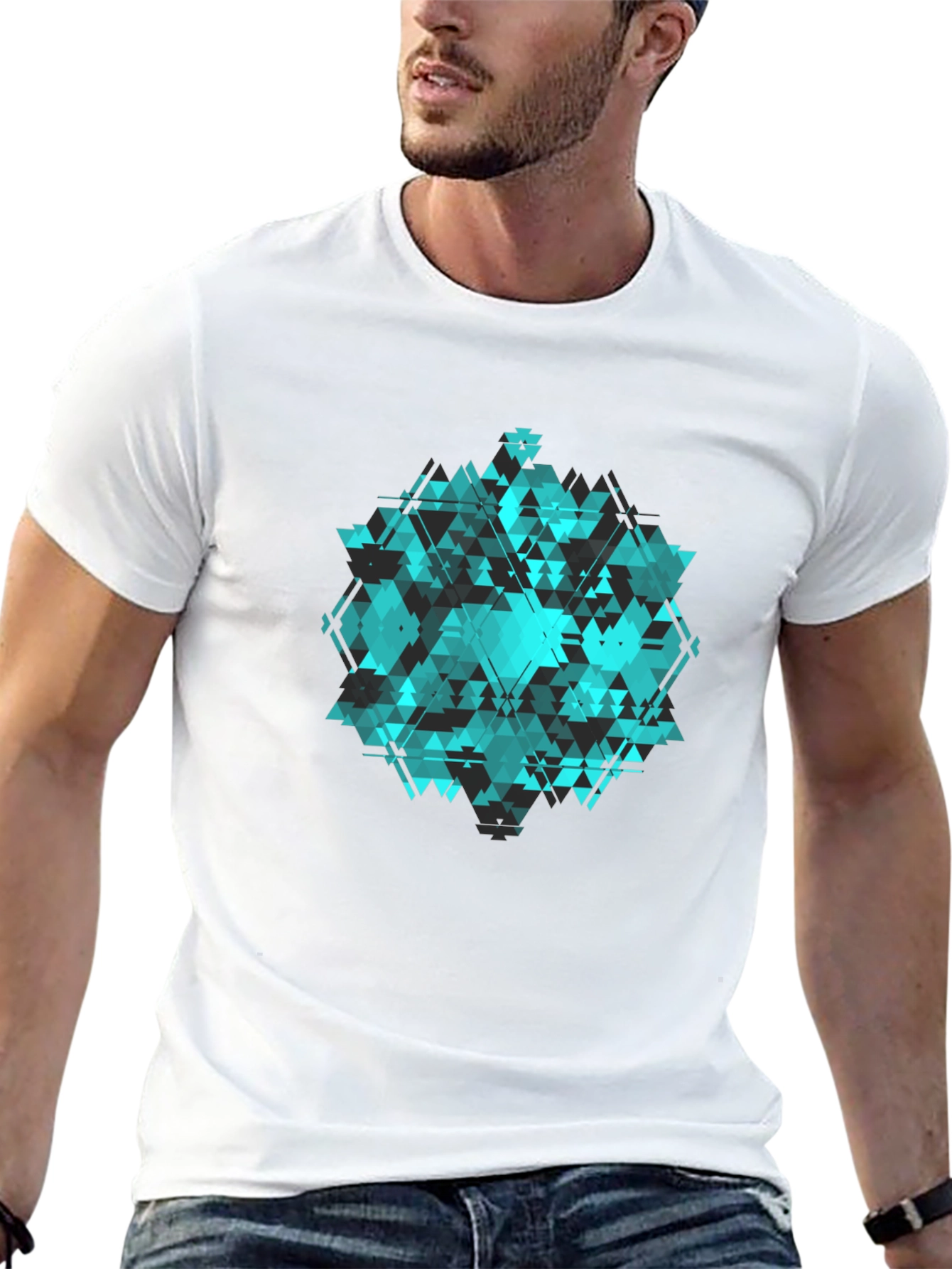 Geometric Triangle Pattern Black T-Shirt