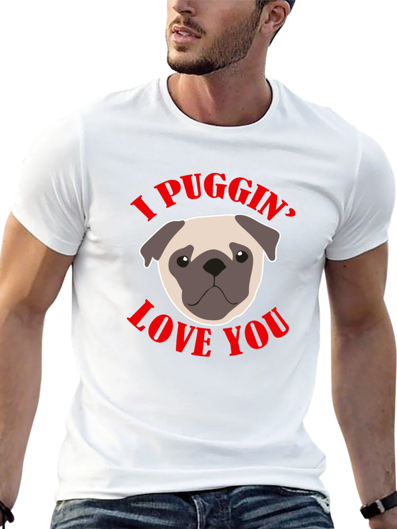 I Puggin Love You Black Graphic T-Shirt