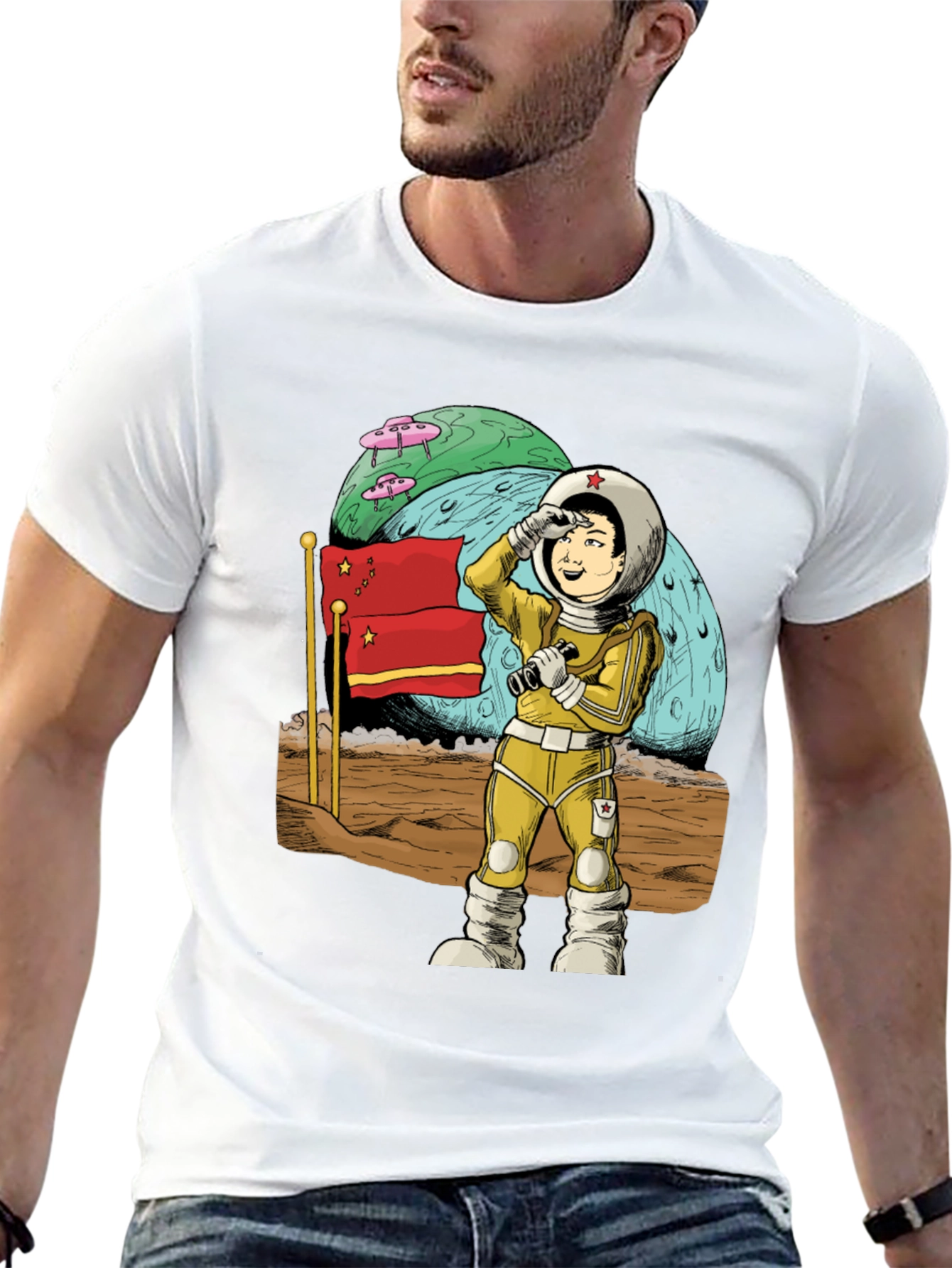 Astronaut in Space Black T-Shirt