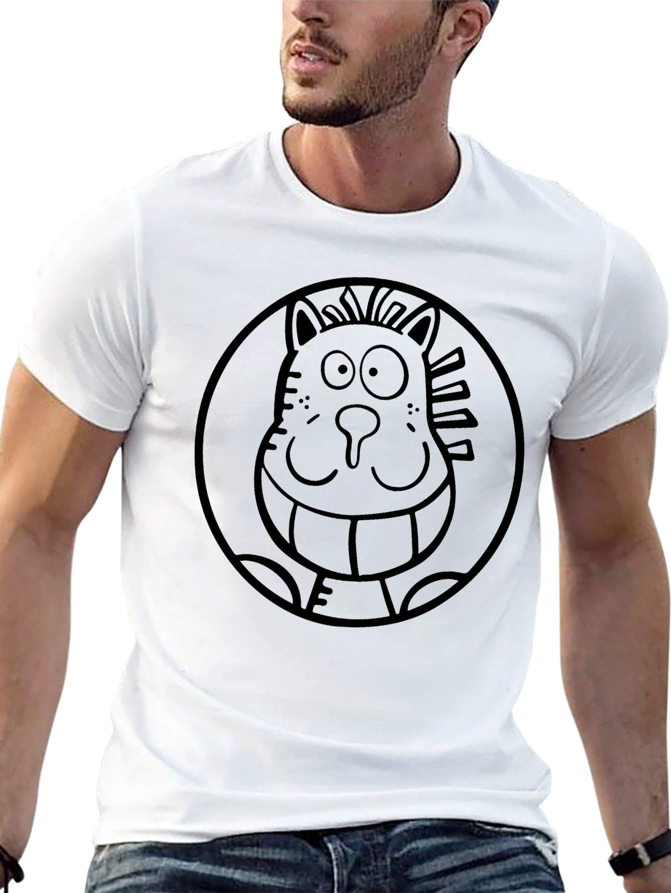 Cartoon Cat Tee - Quirky Graphic Print Shirt