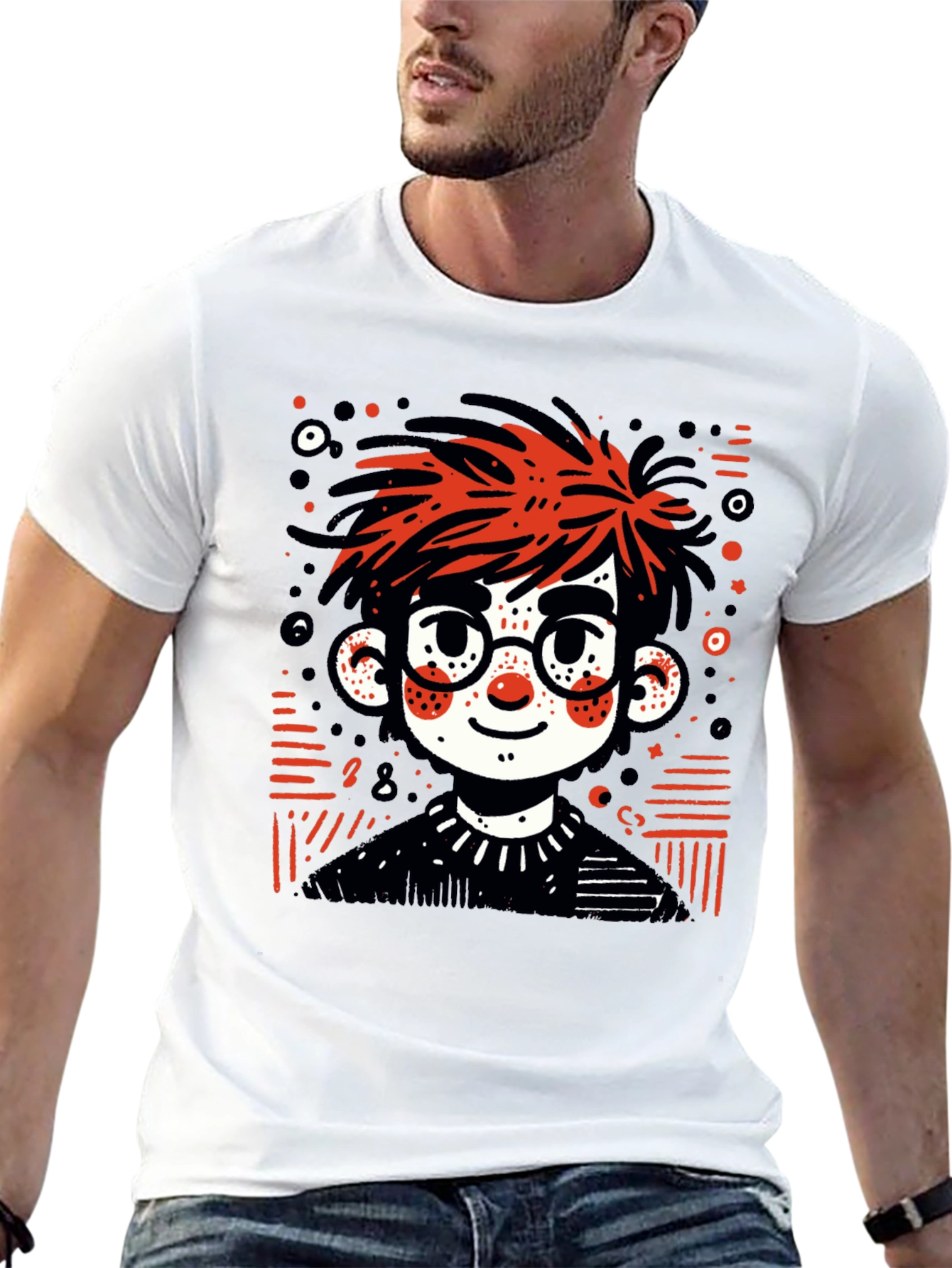 Cartoon Boy Graphic Tee - Black T-Shirt