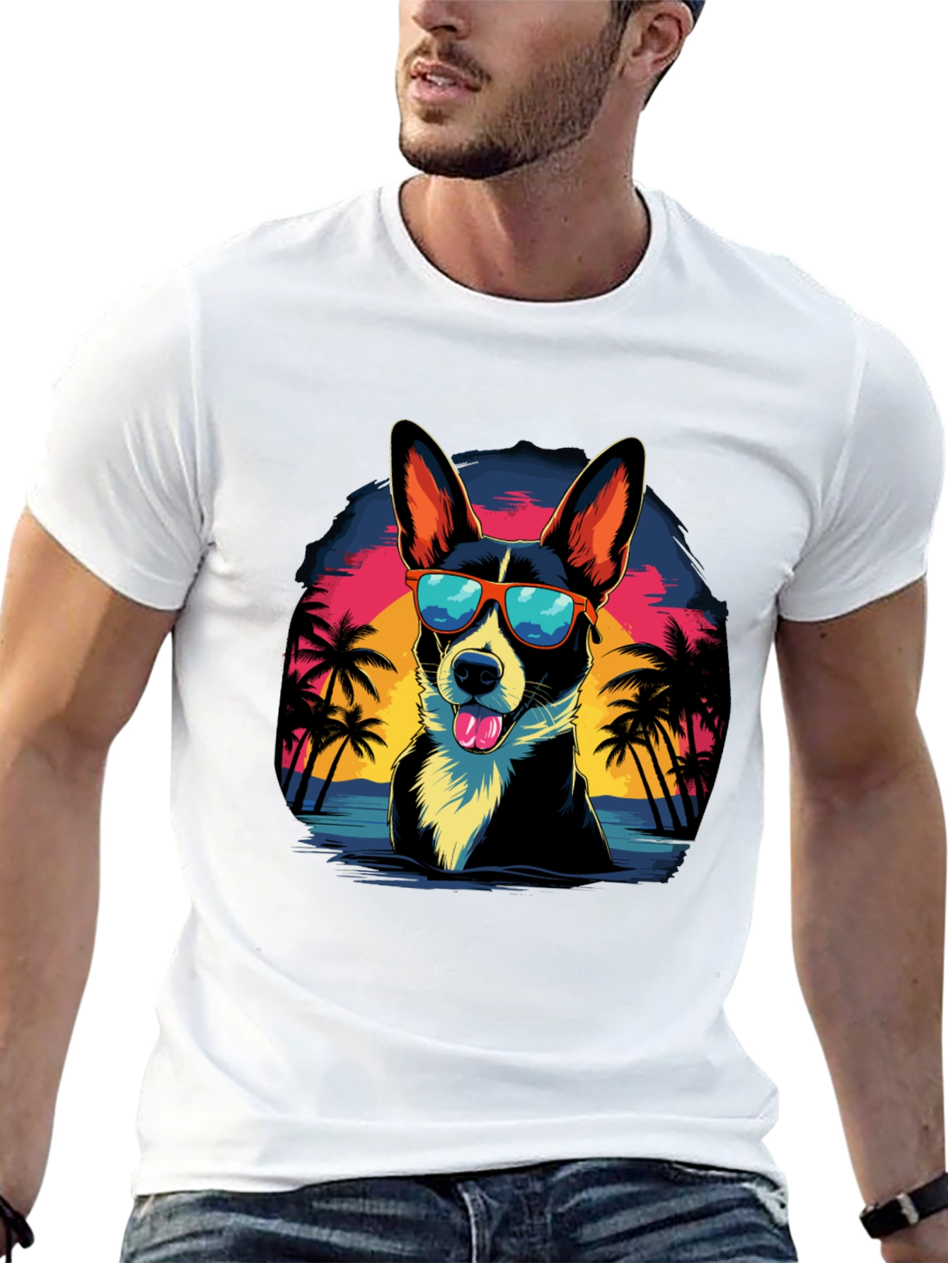 Dog in Sunglasses Graphic T-Shirt