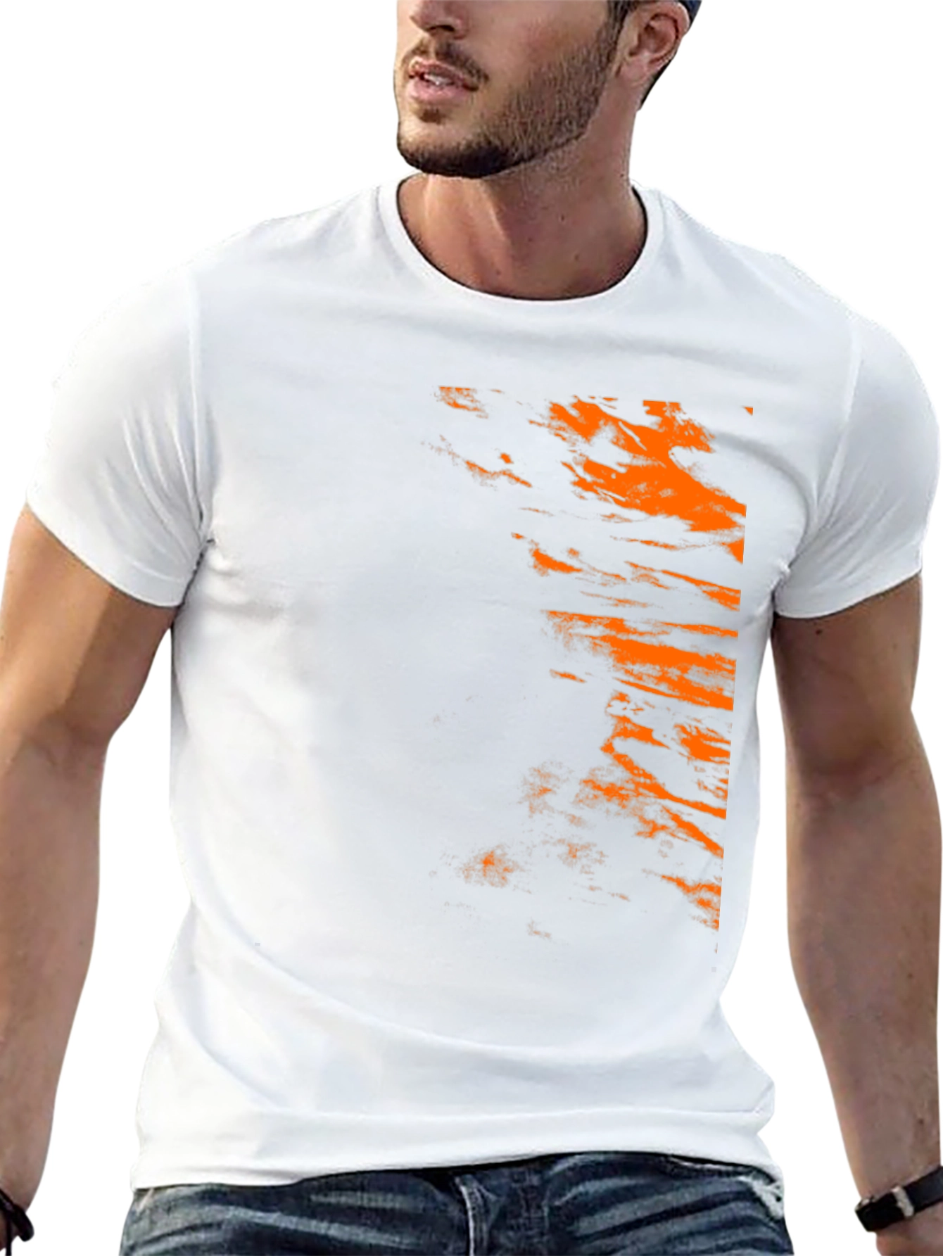 Trendy Black Tee with Abstract Orange Design