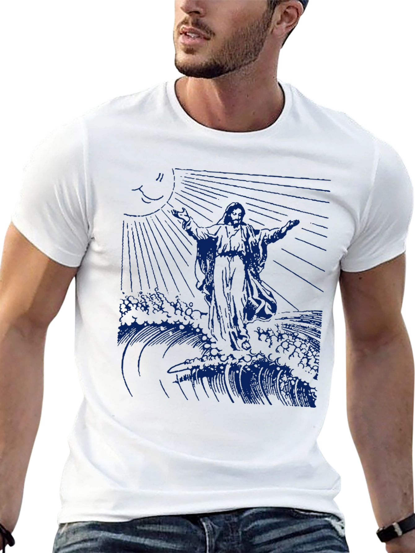 Jesus Walking on Water Graphic Tee - Black
