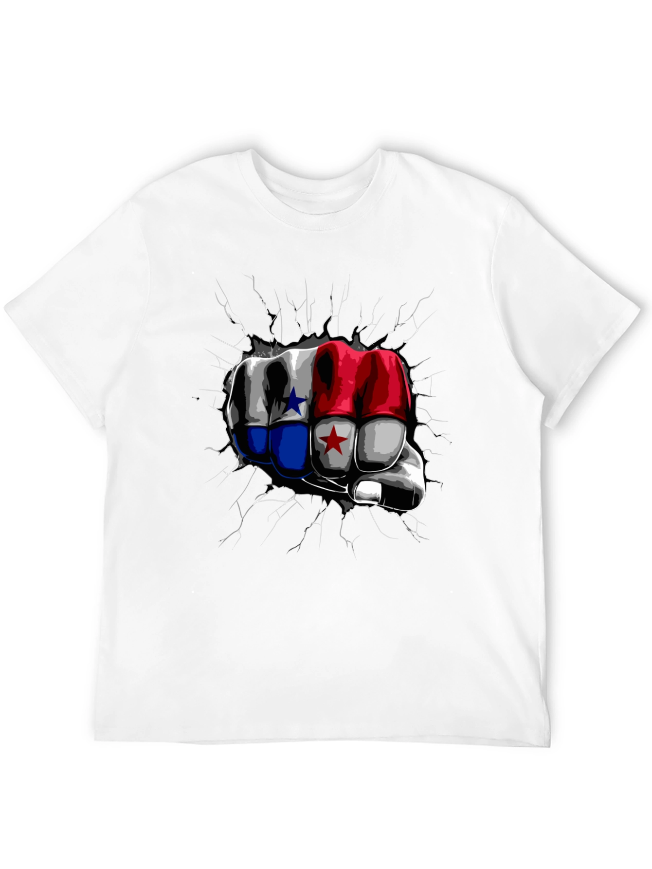 Panama Flag Fist Breaking Wall Mens Black T-Shirt
