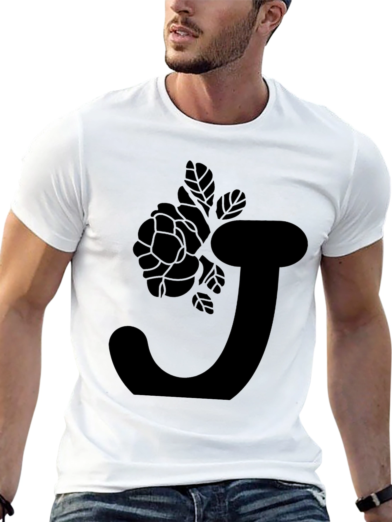 Black Floral Initial J T-Shirt