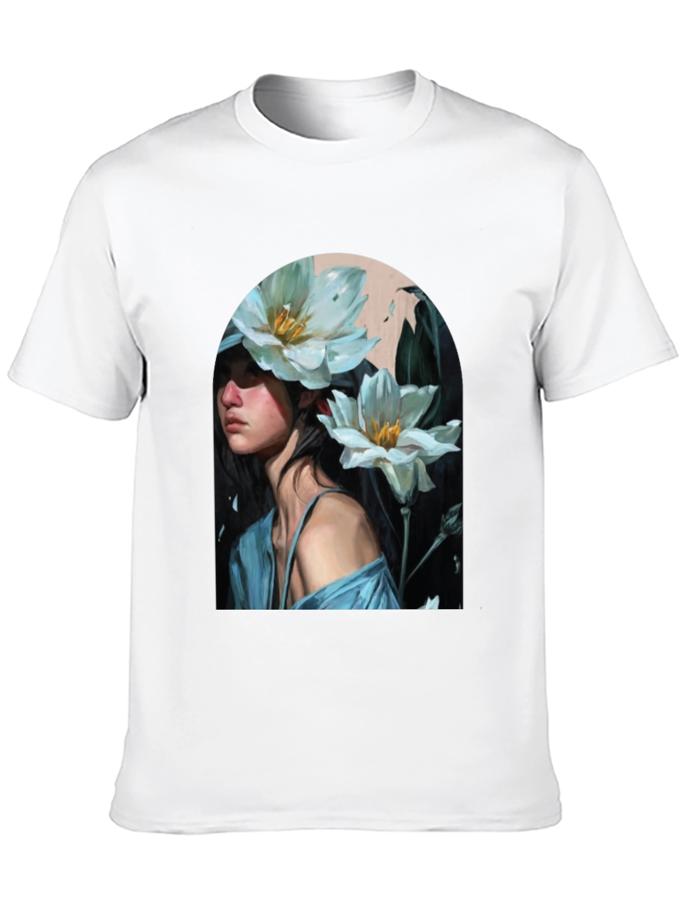 Floral Portrait Black T-Shirt - Artistic Fashion