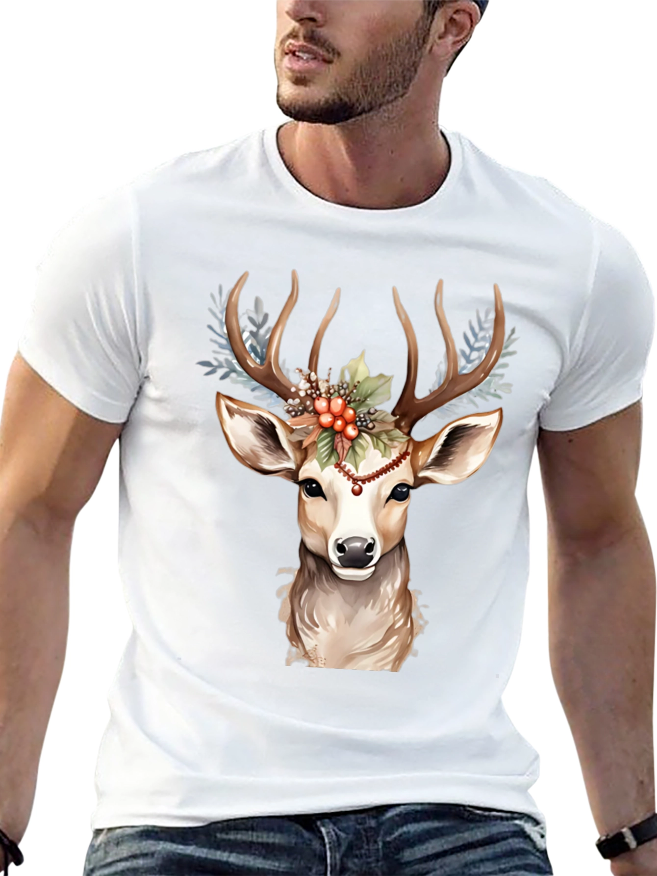 Holiday Deer Graphic Tee - Festive Antler Design