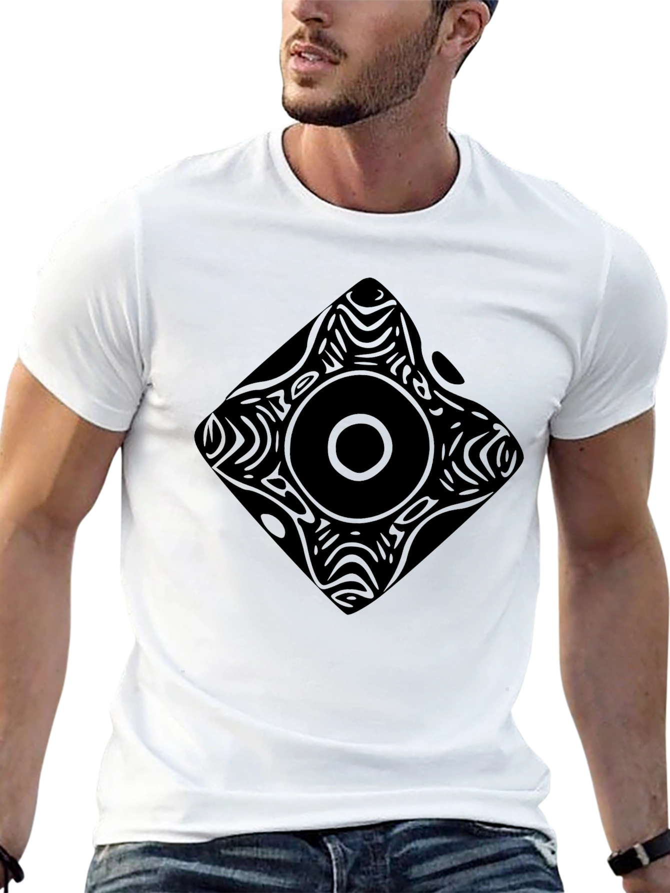 Abstract Geometric Print Black Tee