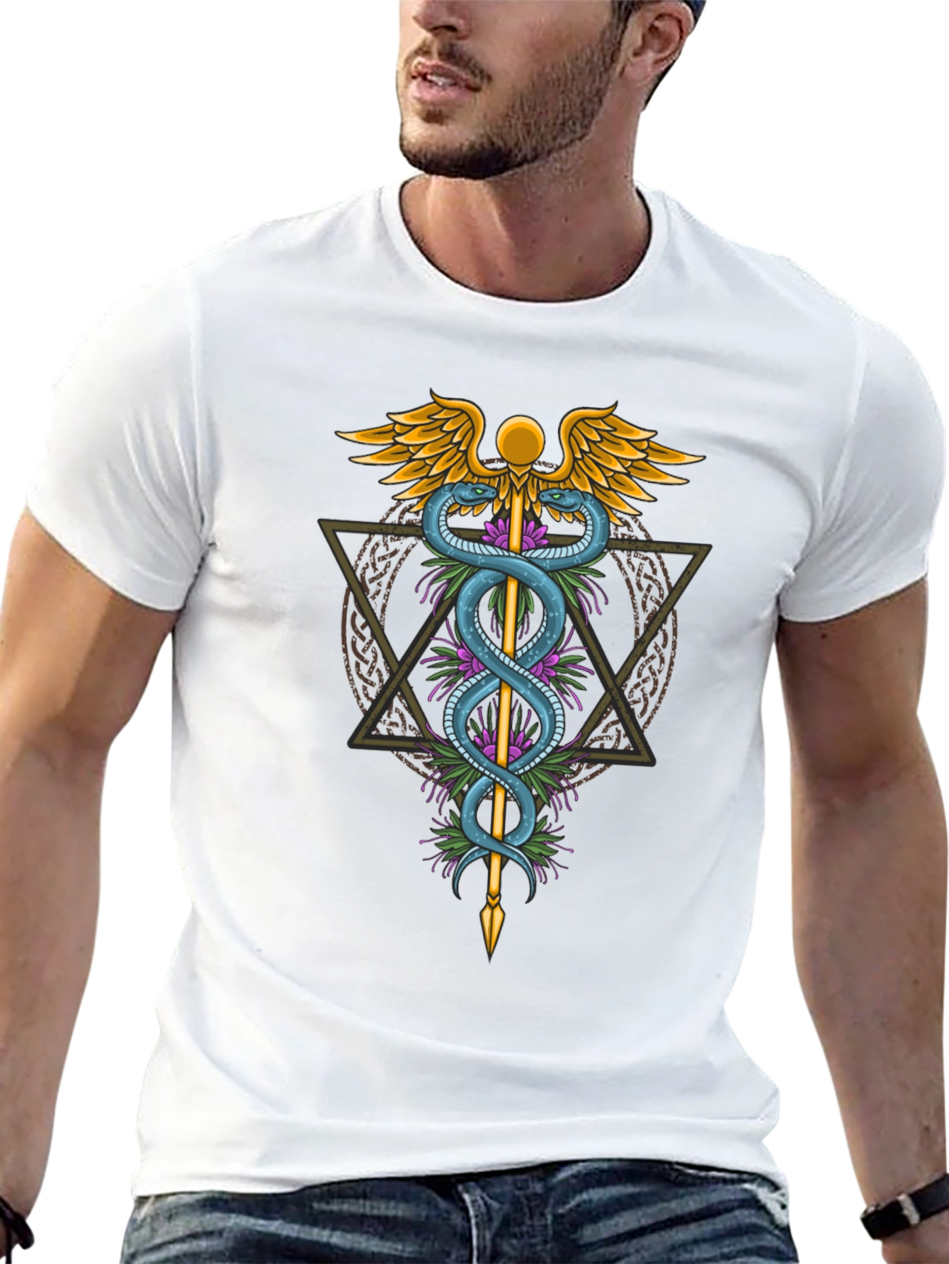 Caduceus Symbol Graphic Tee - Medical Healing Design