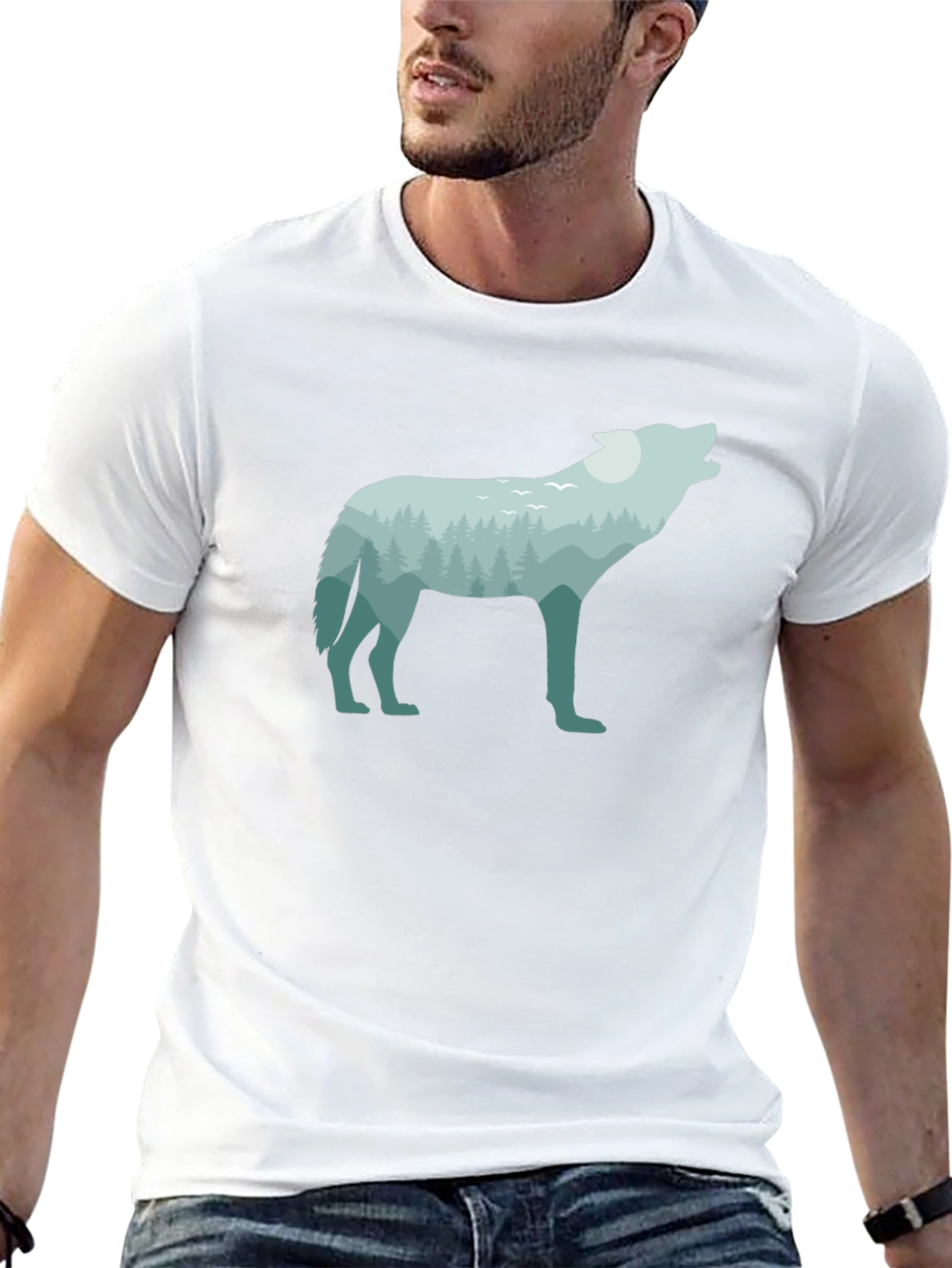 Nature Wolf Graphic Tee - Black Cotton T-Shirt