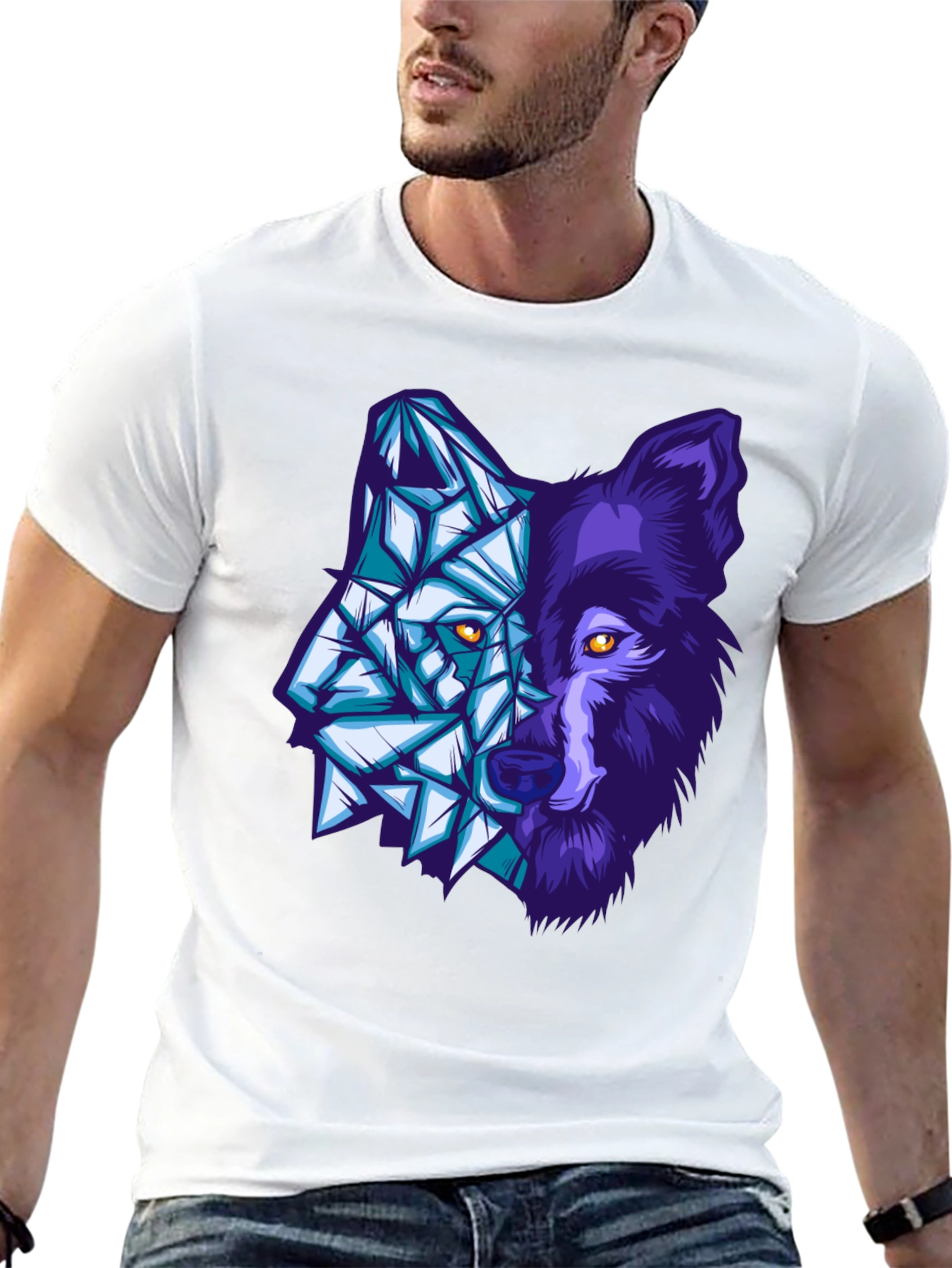 Geometric Wolf Graphic Tee - Black
