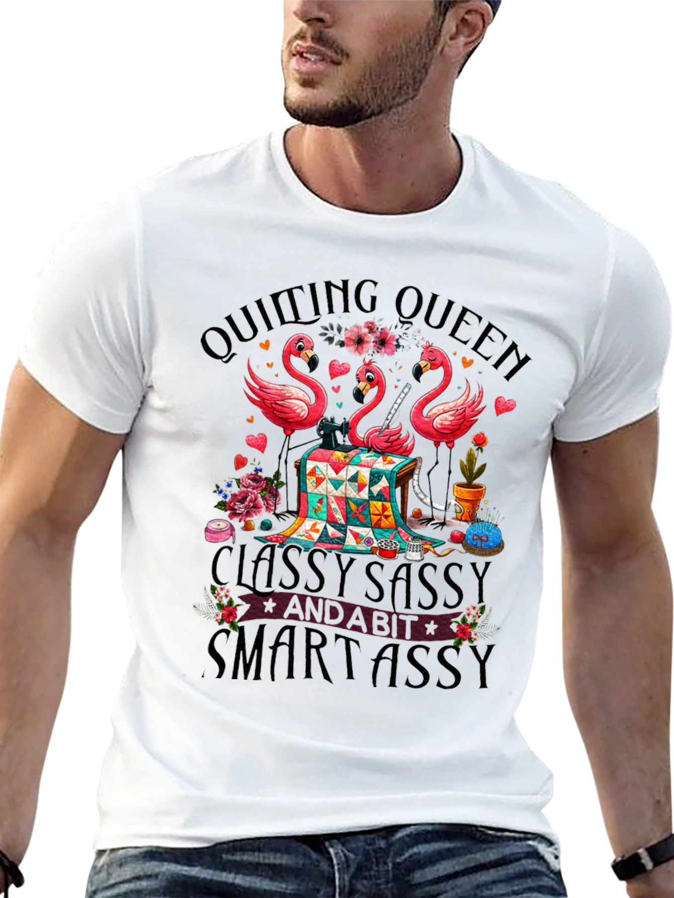 Quilting Queen Flamingo T-Shirt: Classy Sassy & Smartassy