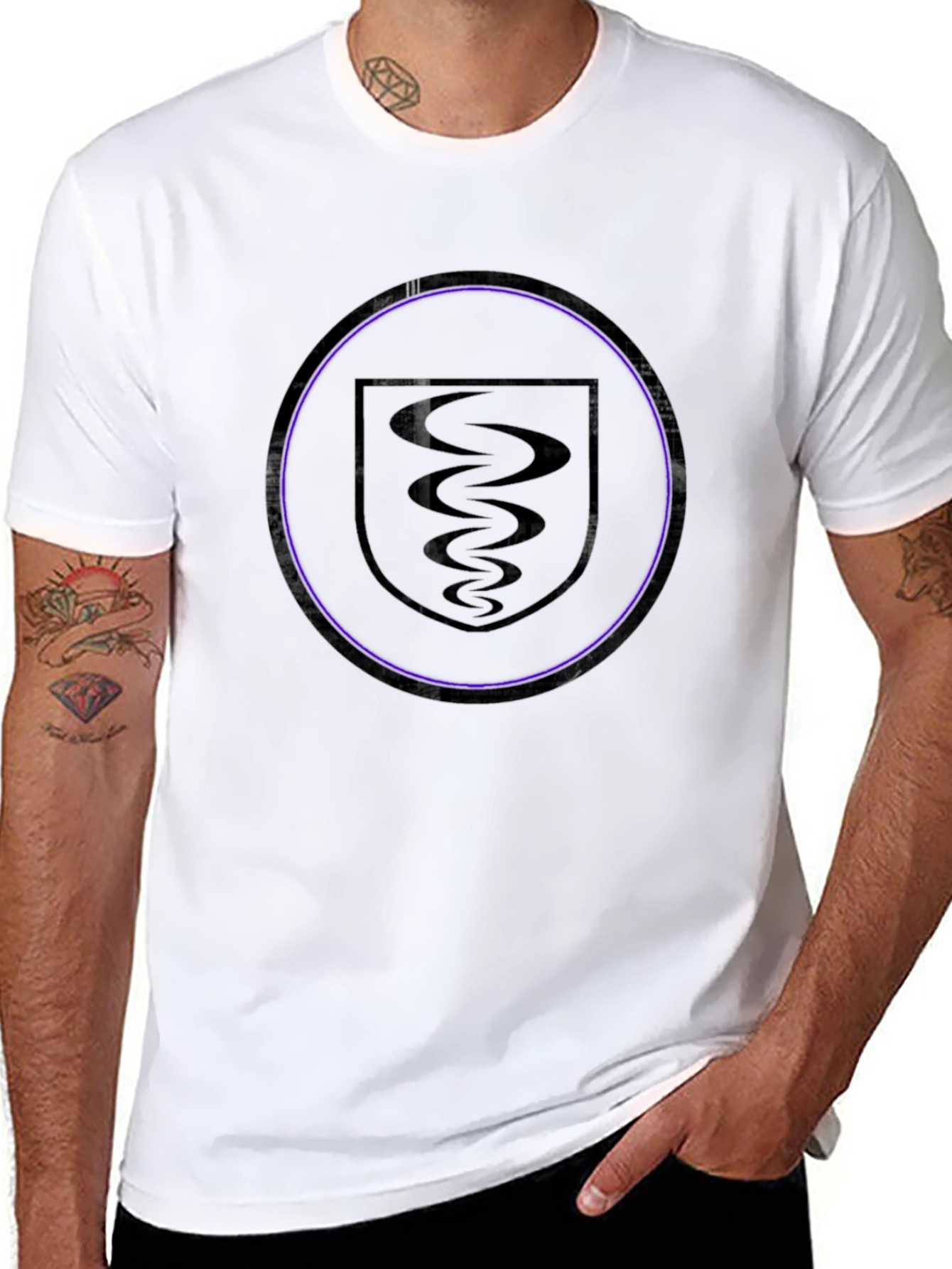 Black T-Shirt with Emblem Graphic Print