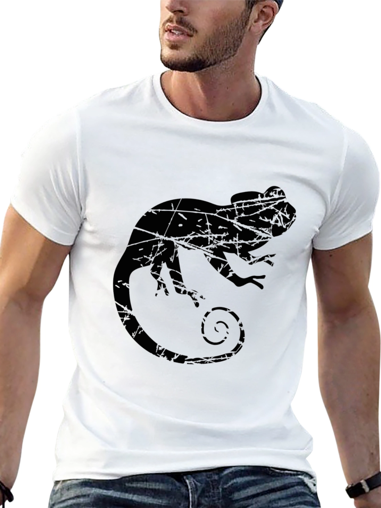 Mens Black Chameleon Graphic T-Shirt