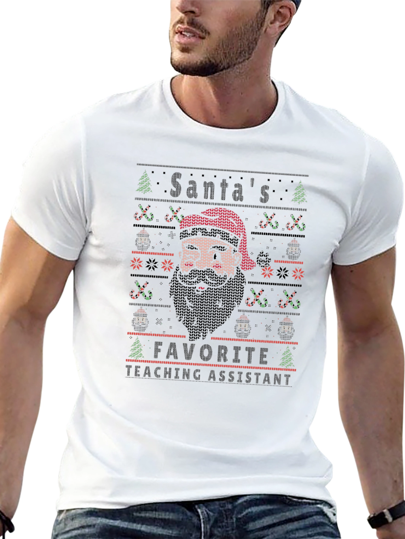 Santas Favorite Teaching Assistant Ugly Christmas T-Shirt