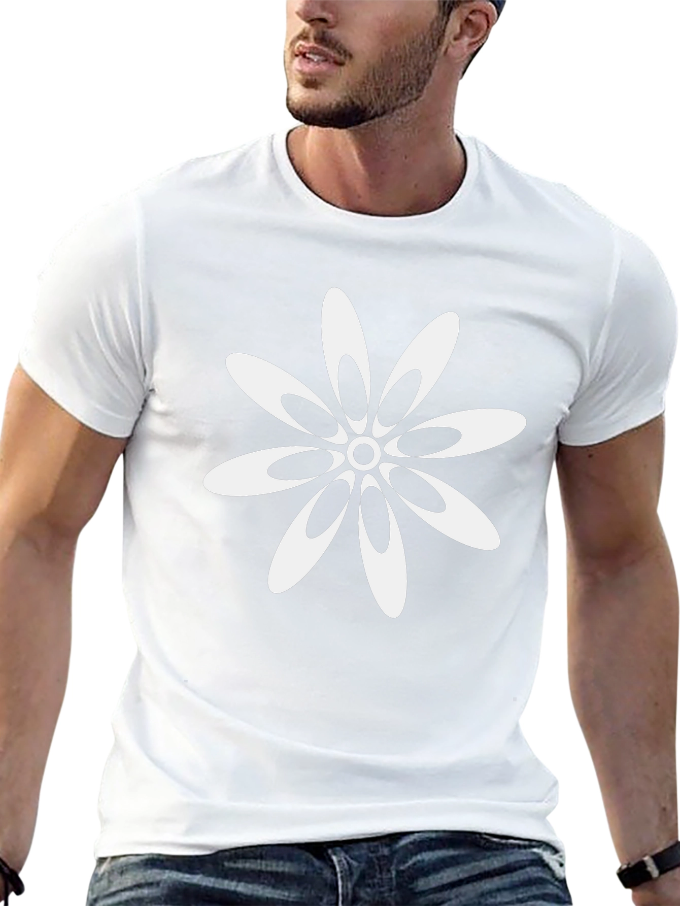 Black T-Shirt with White Flower Design