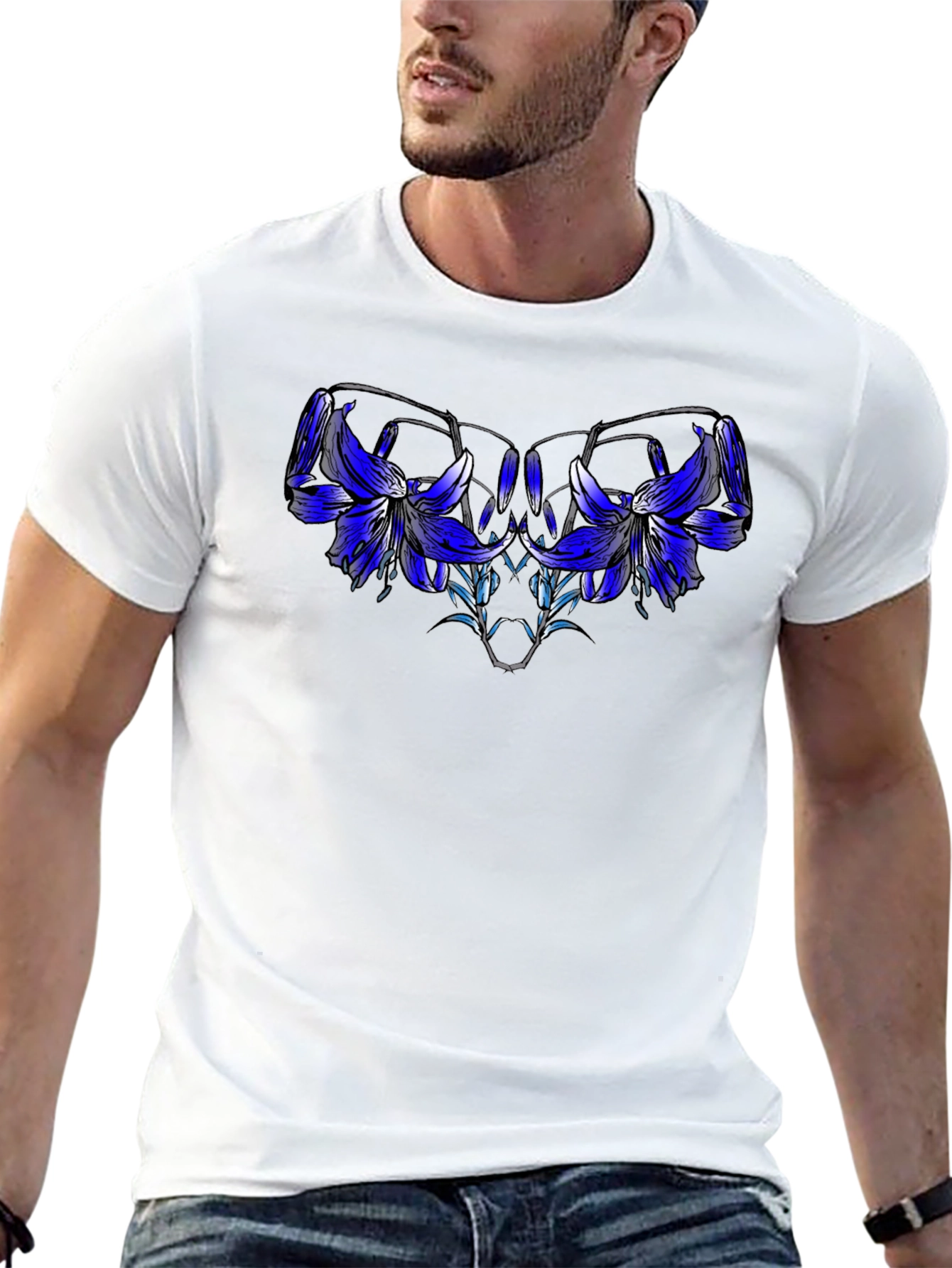 Black Floral Graphic Tee - Modern Artistic Design