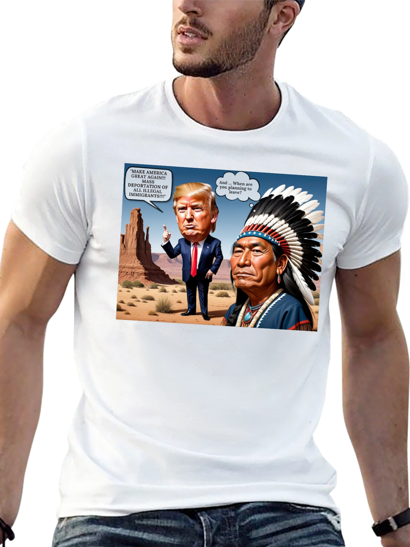 Political Humor T-Shirt: Trump vs. Native American