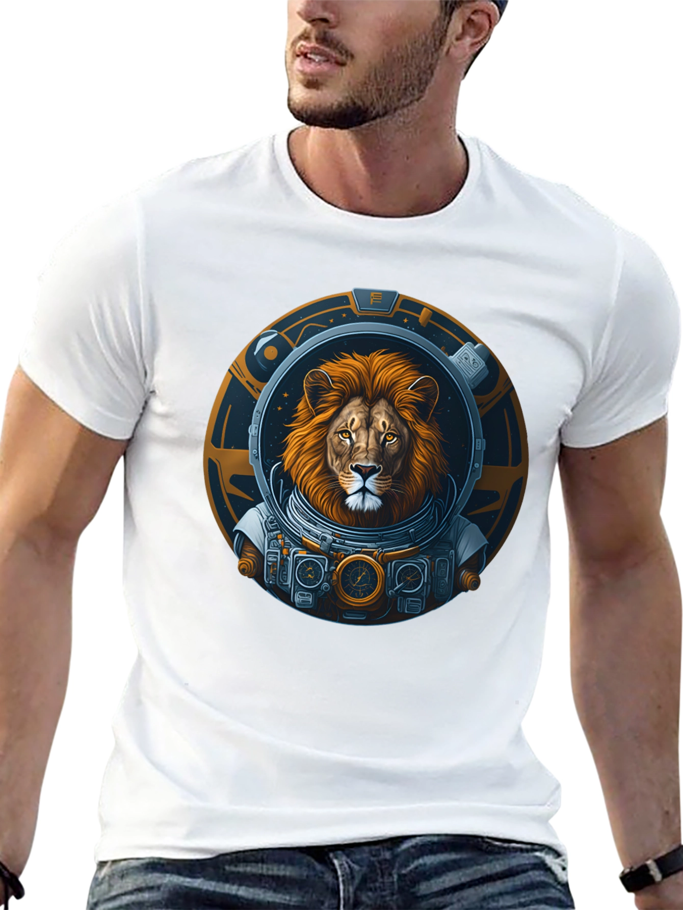 Lion Astronaut Graphic T-Shirt - Unique Space Design