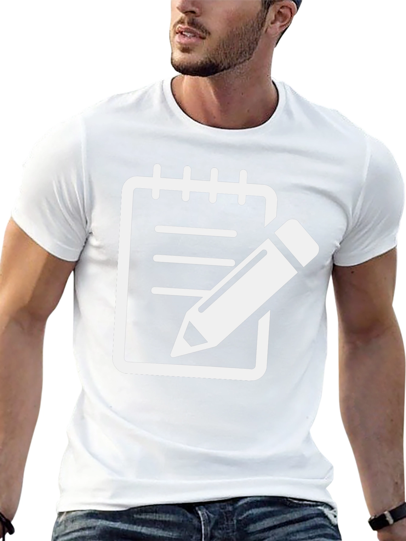 Notebook & Pencil Graphic Tee - Black Cotton Shirt