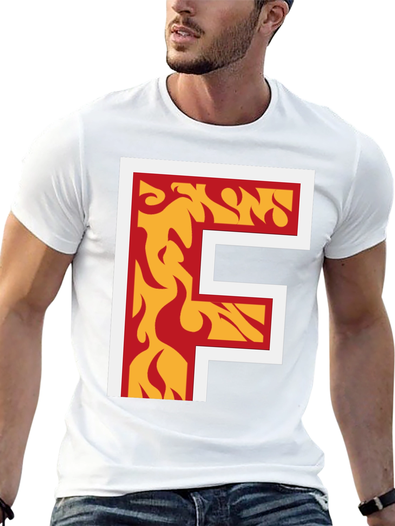 Fiery Letter F Graphic Tee - Bold Black T-Shirt