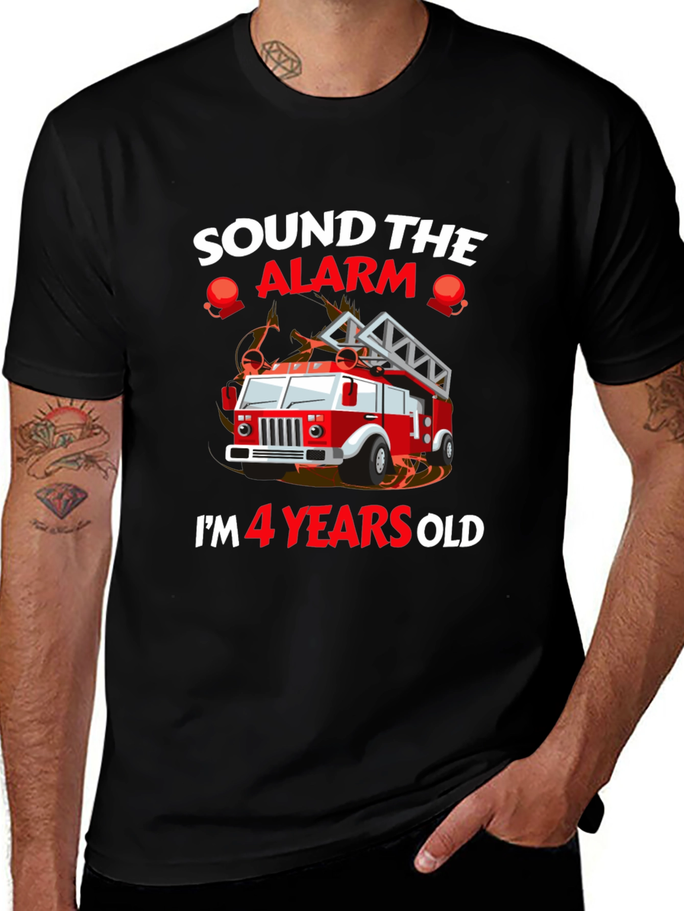 Sound The Alarm 4 Years Old Firetruck T-Shirt