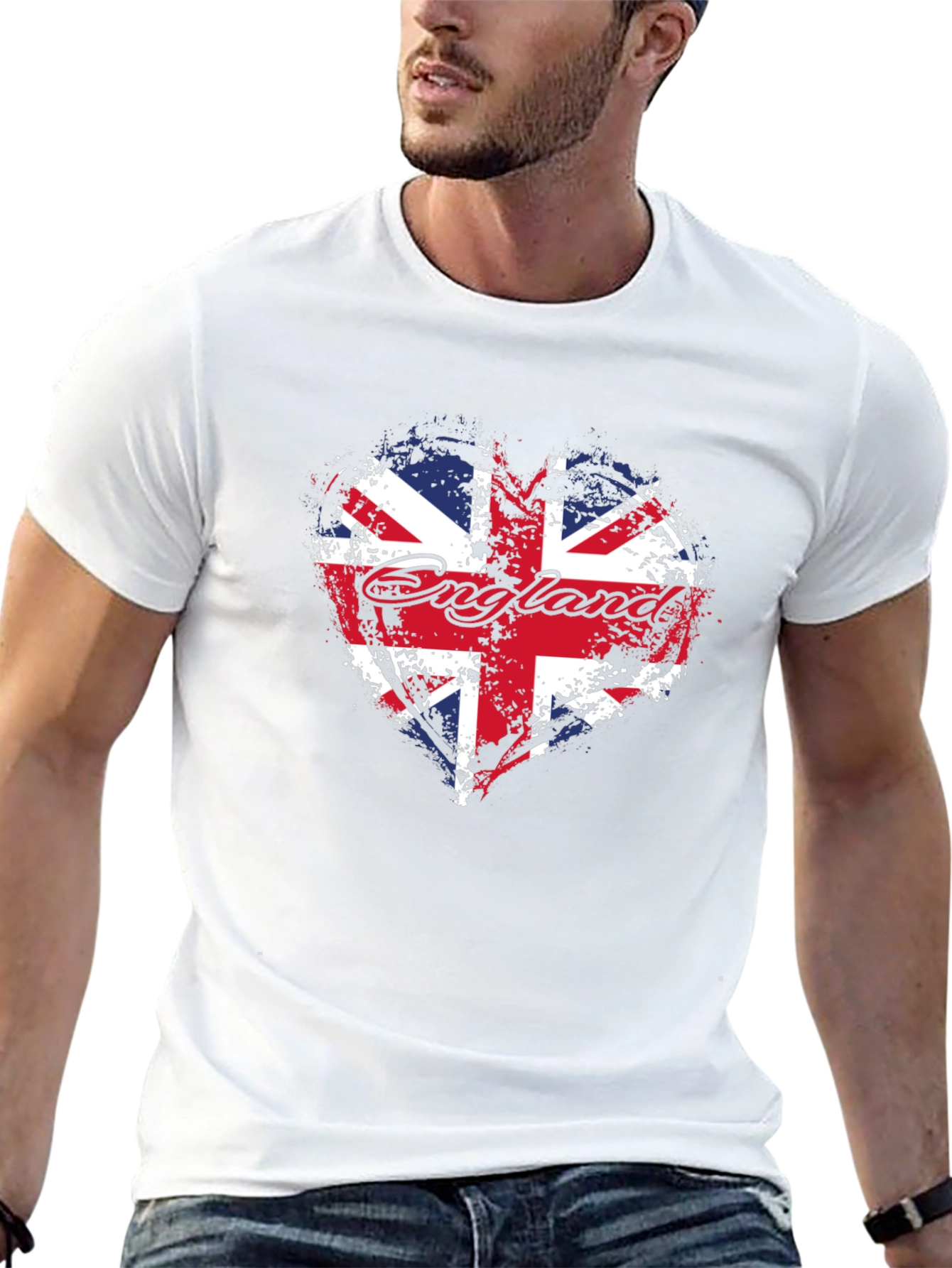 England Flag Heart T-Shirt - Black