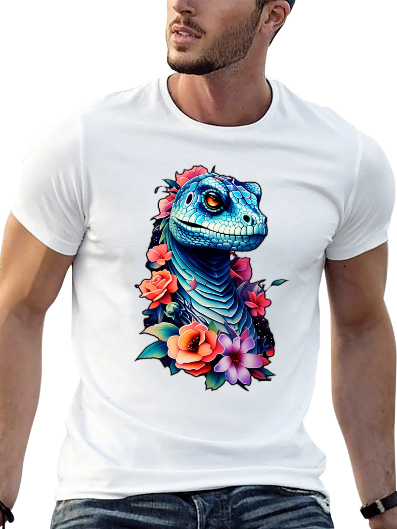 Floral Dinosaur Graphic Tee - Unique Animal Print