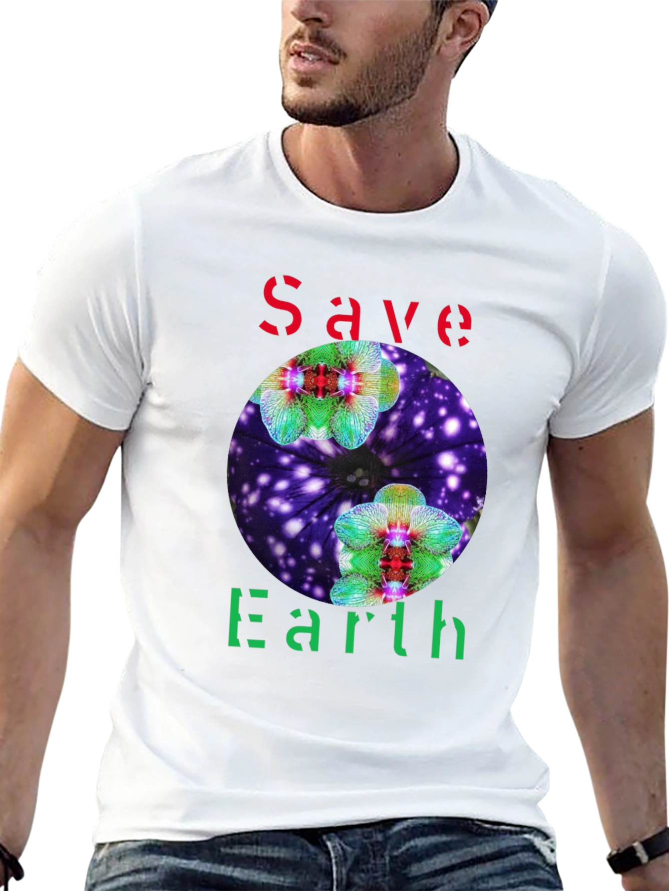 Save Earth T-Shirt - Floral Galaxy Design