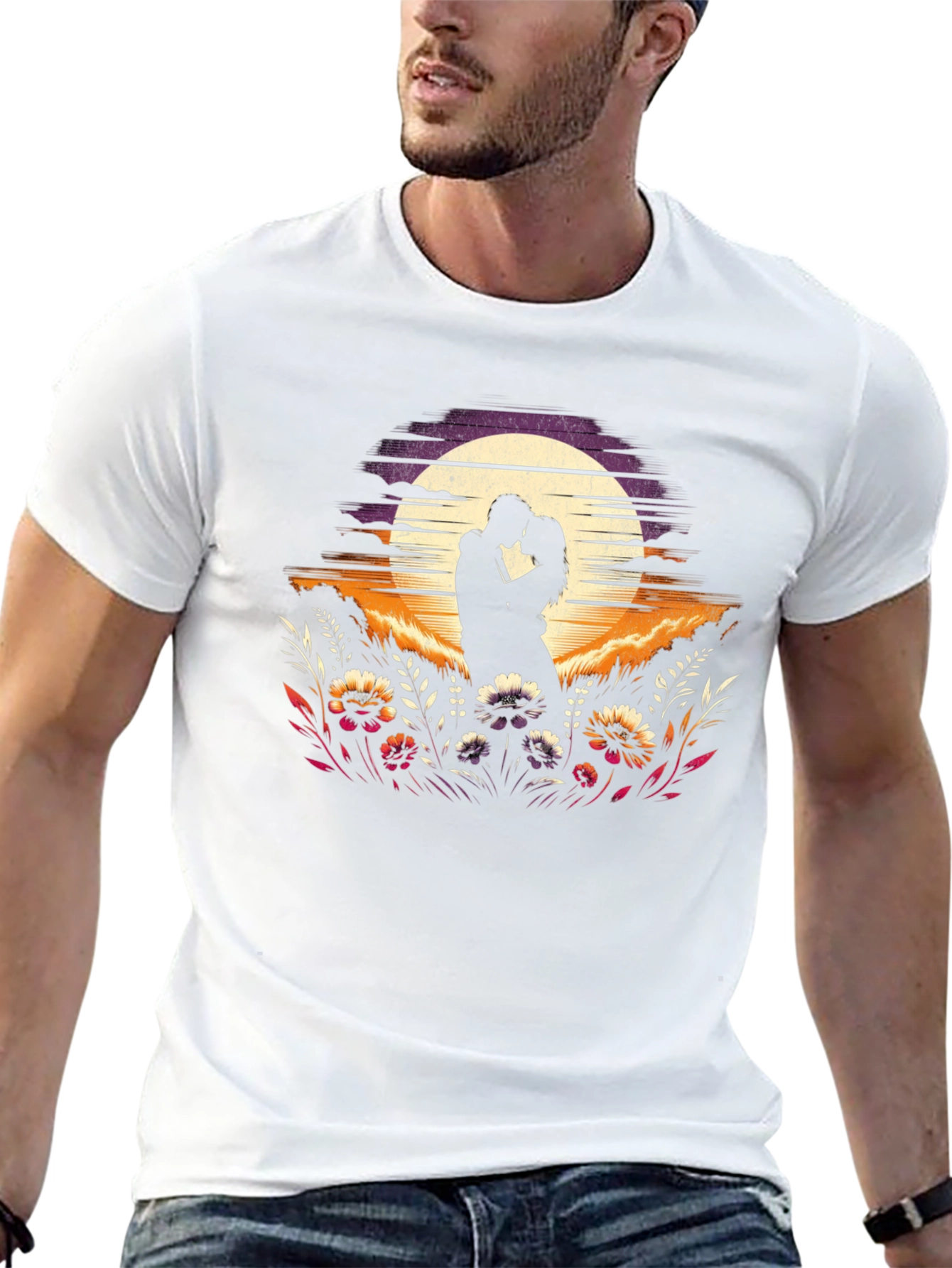 Romantic Sunset Couple Graphic T-Shirt