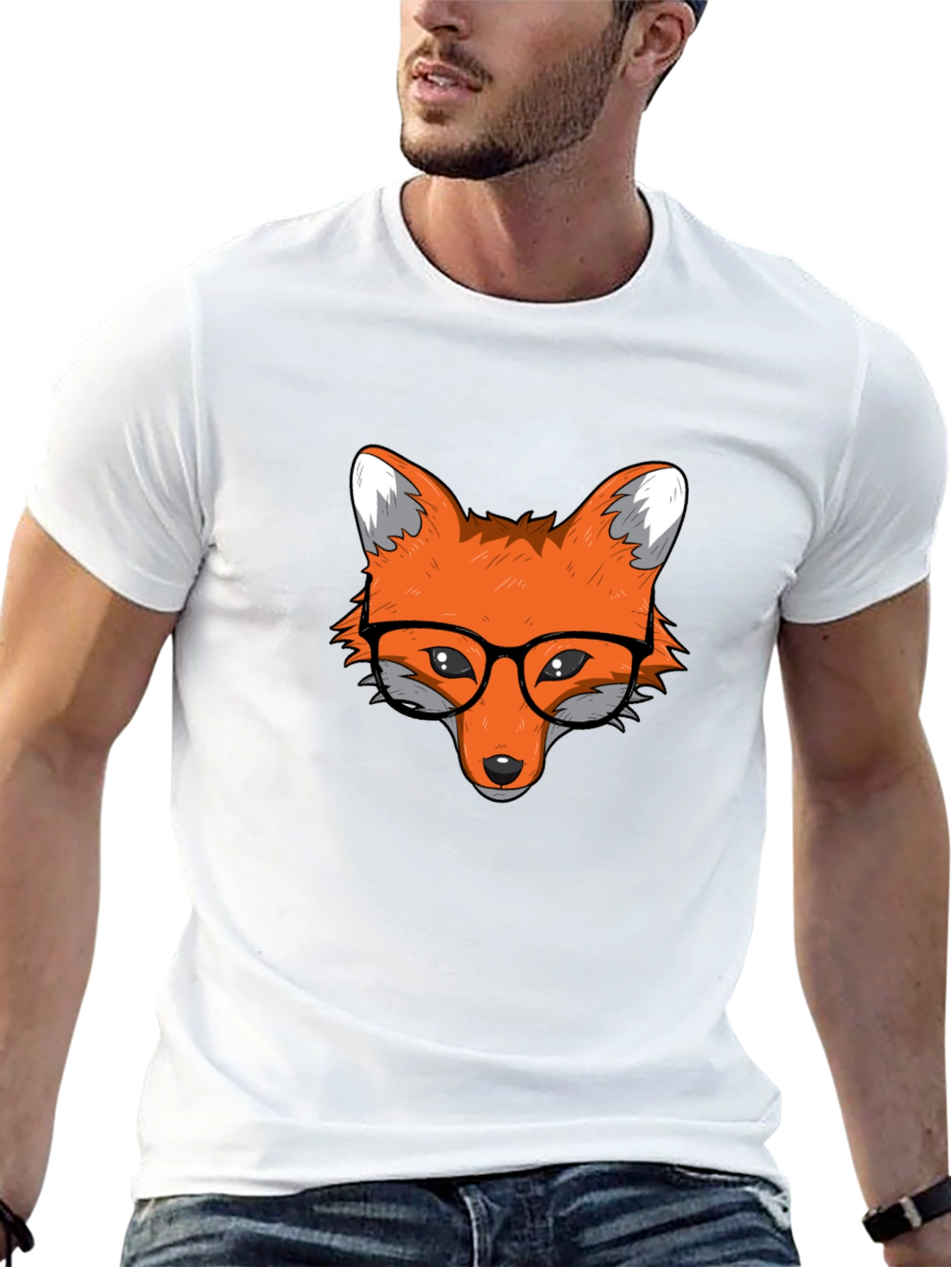Fox with Glasses Black T-Shirt