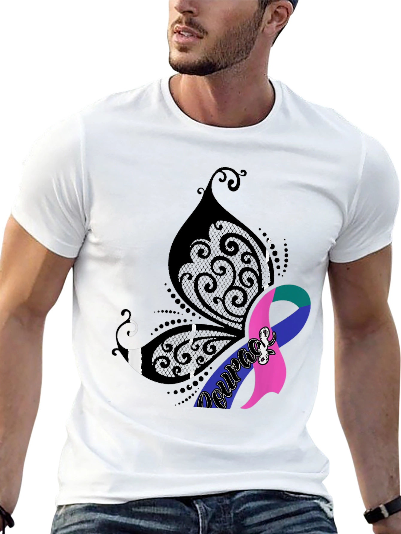 Courage Butterfly Ribbon Graphic Tee