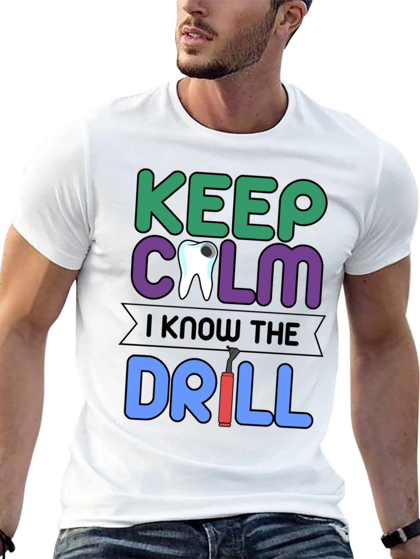 Keep Calm Dentist T-Shirt Funny Dental Drill Tee