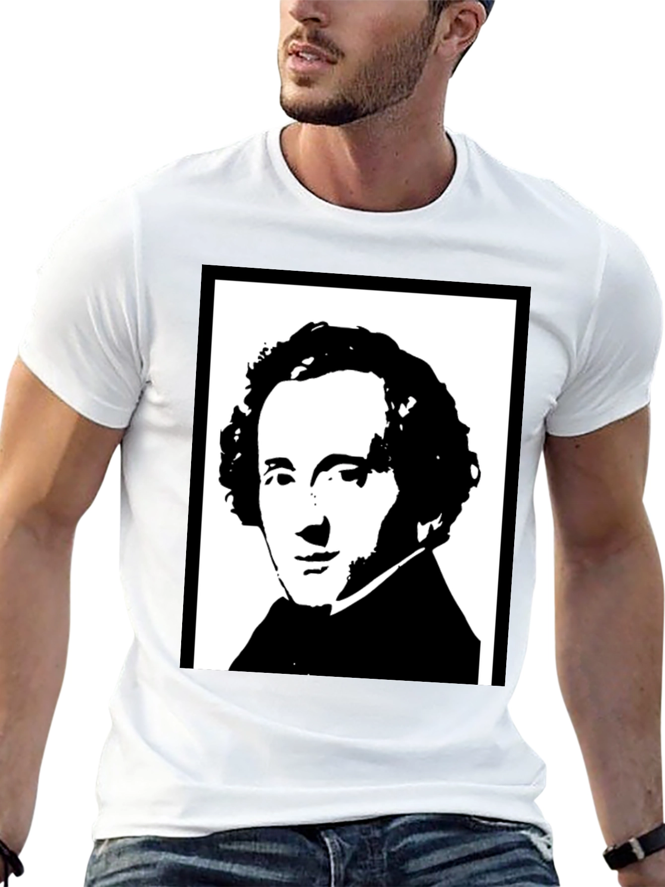 Black T-Shirt with Historical Portrait Graphic