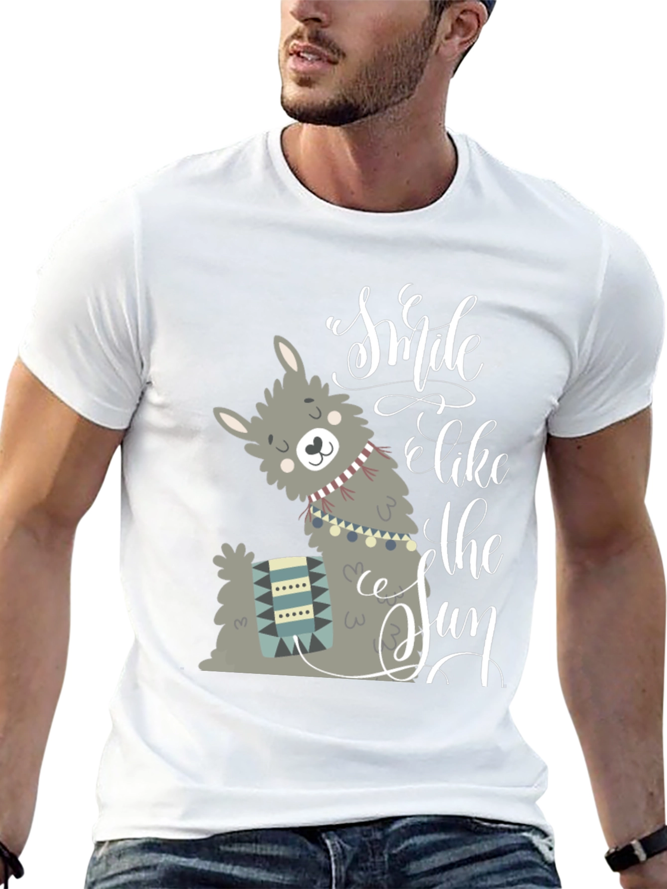 Llama Smile Like The Sun Black Graphic T-Shirt