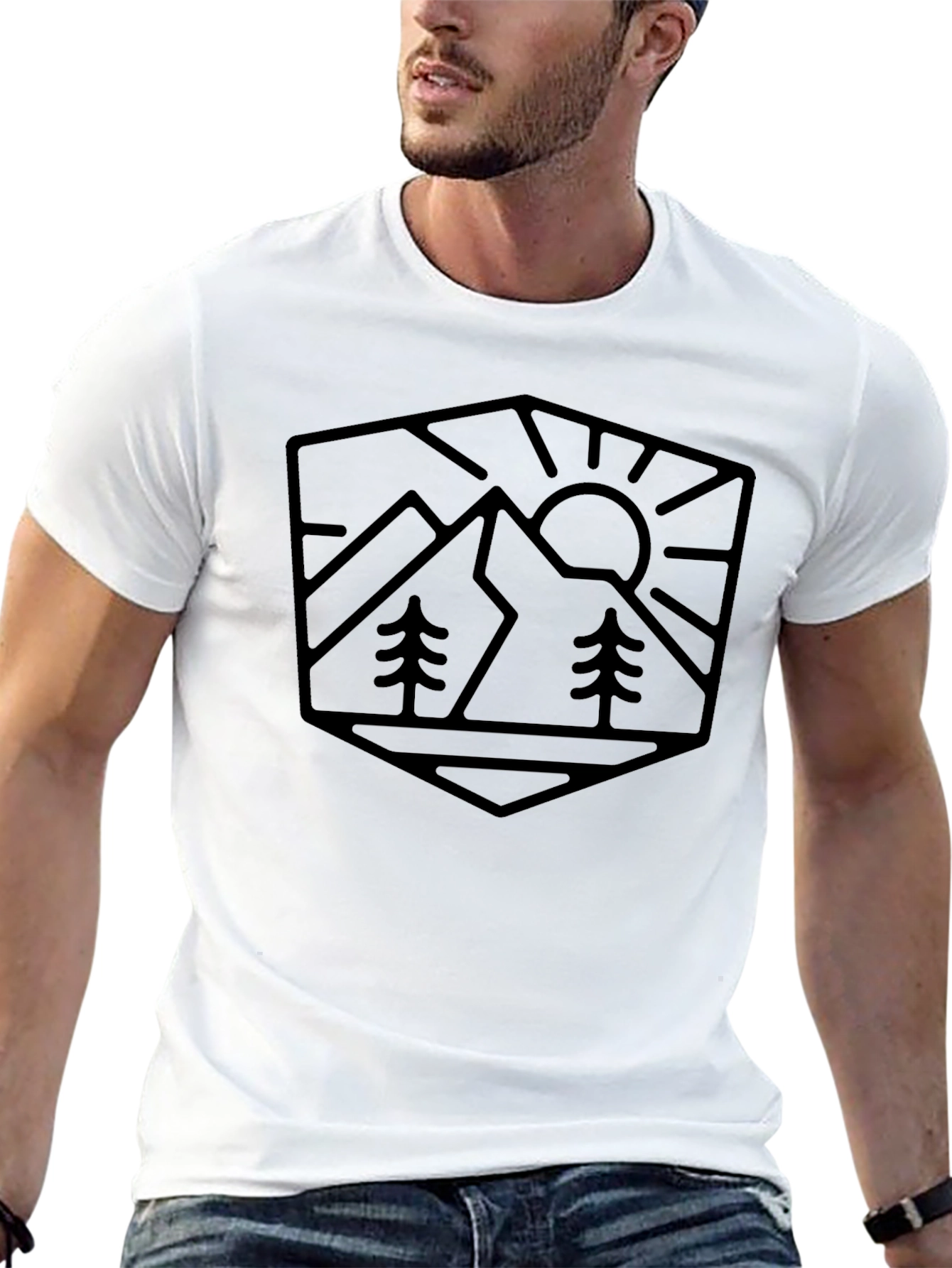 Mountain Scene Graphic Tee - Black Cotton
