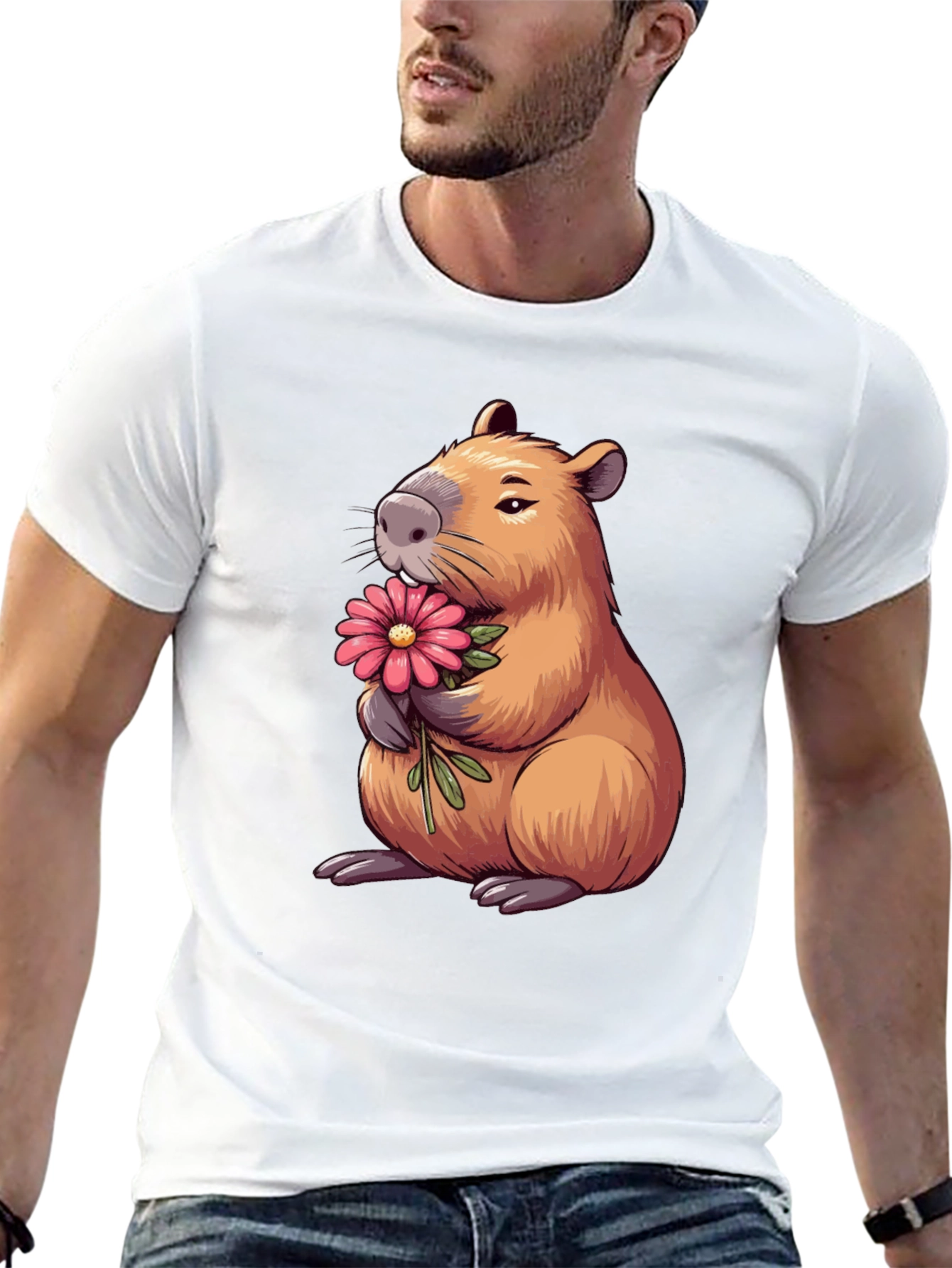 Capybara with Flower Graphic T-Shirt