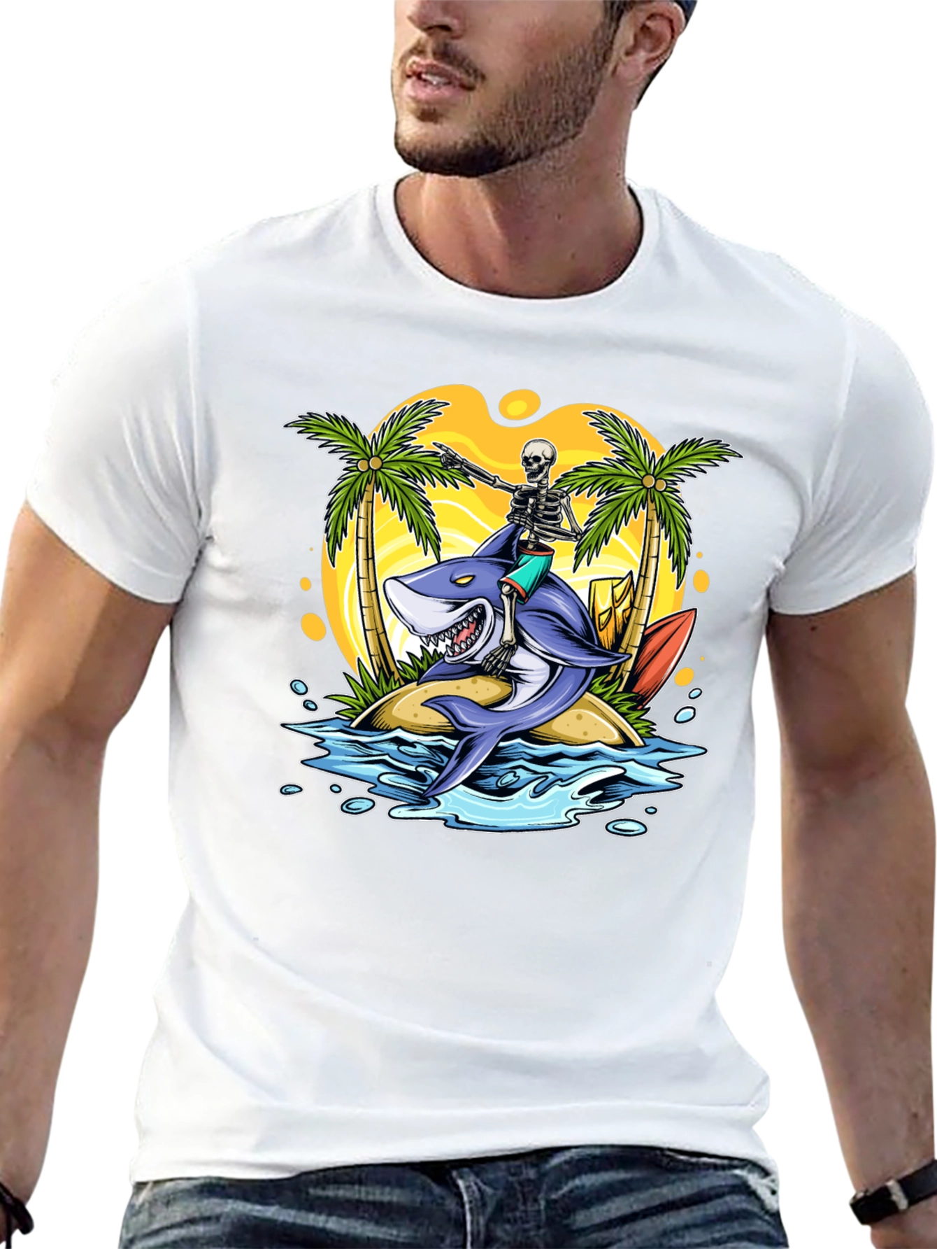 Surfing Shark Skeleton Tee - Island Vibes