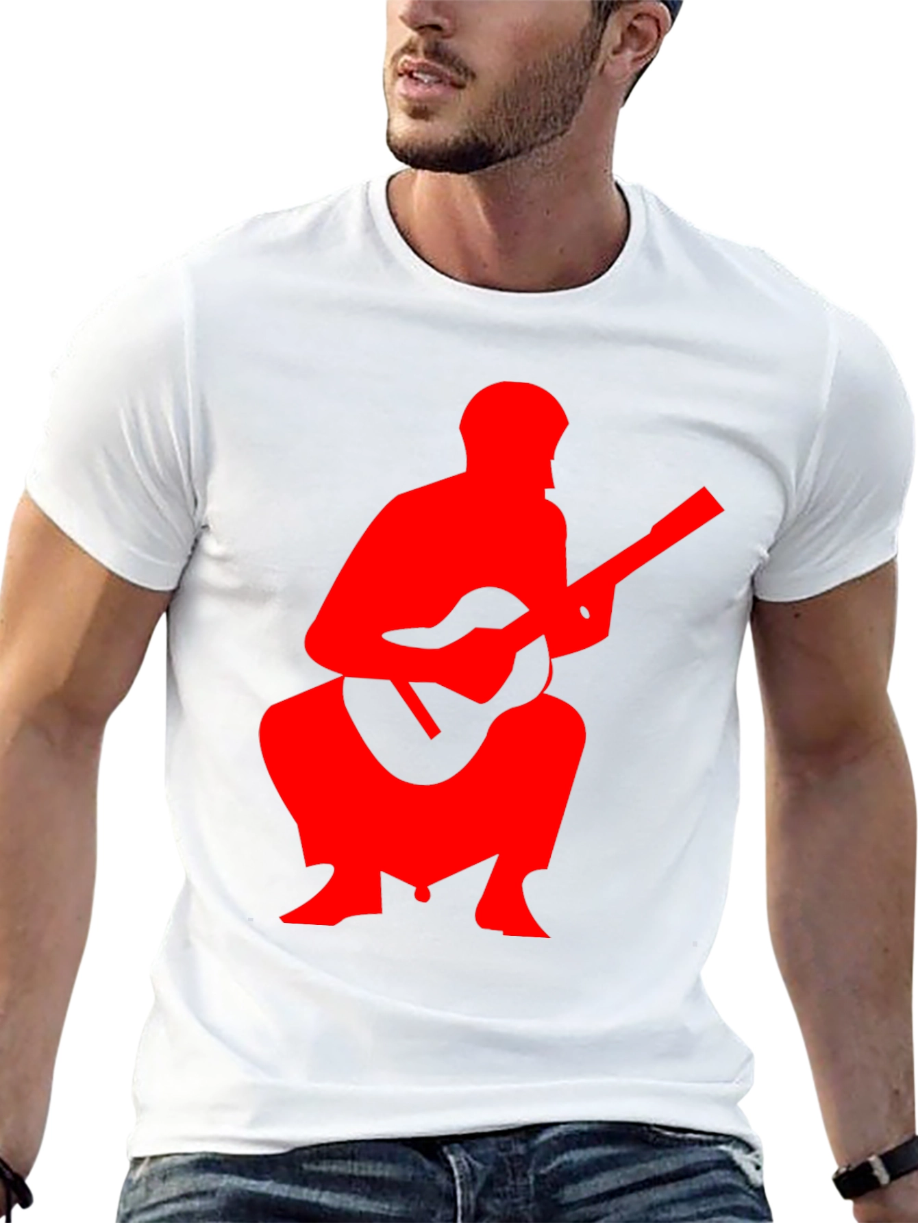 Red Guitar Player Graphic Black T-Shirt