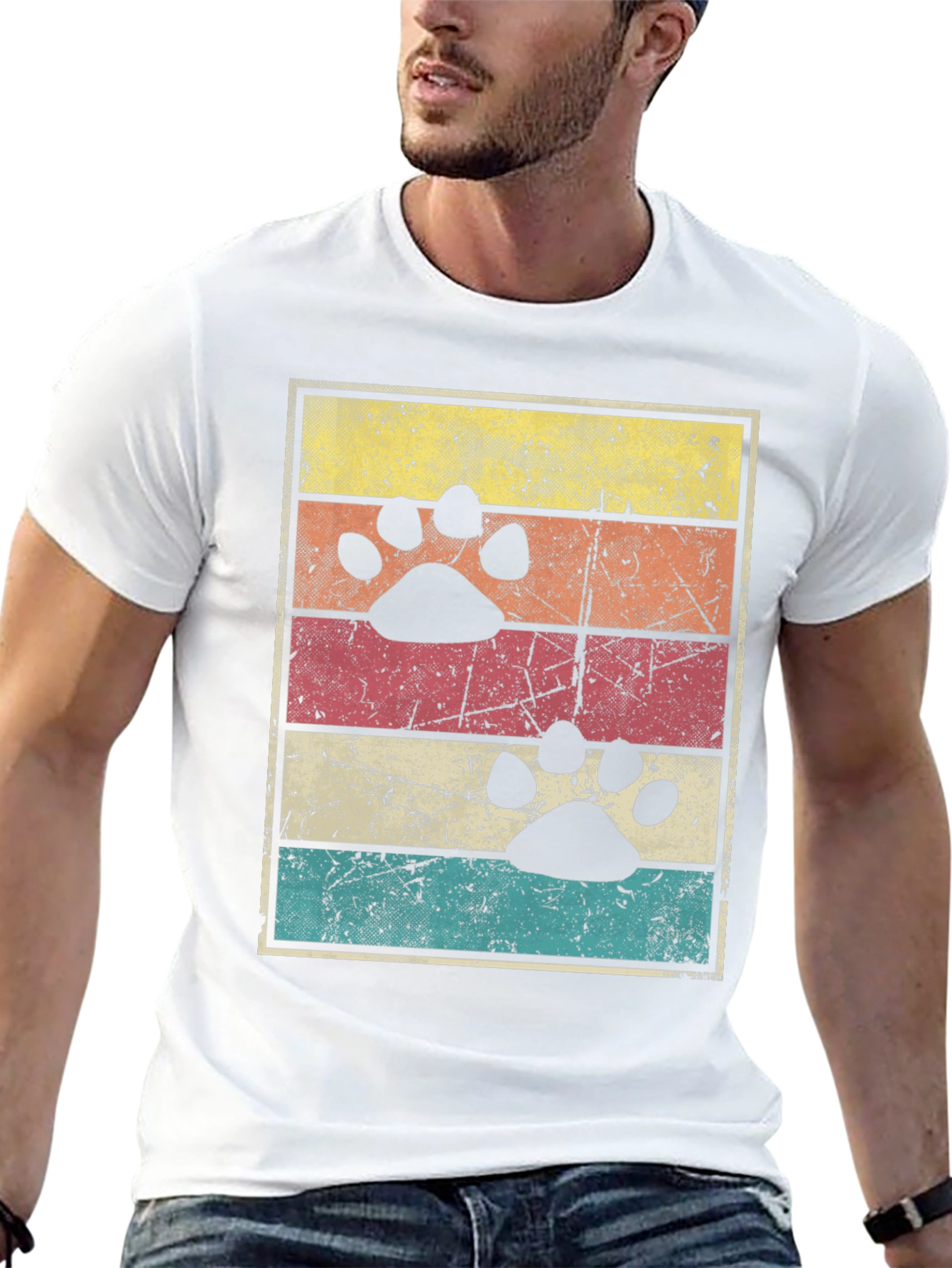 Retro Paw Print Graphic Tee - Black