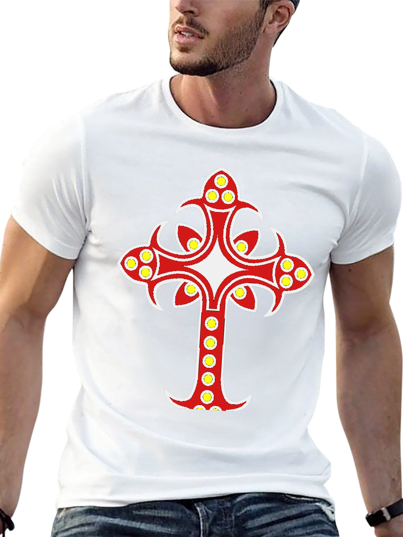 Decorative Cross Graphic Black T-Shirt