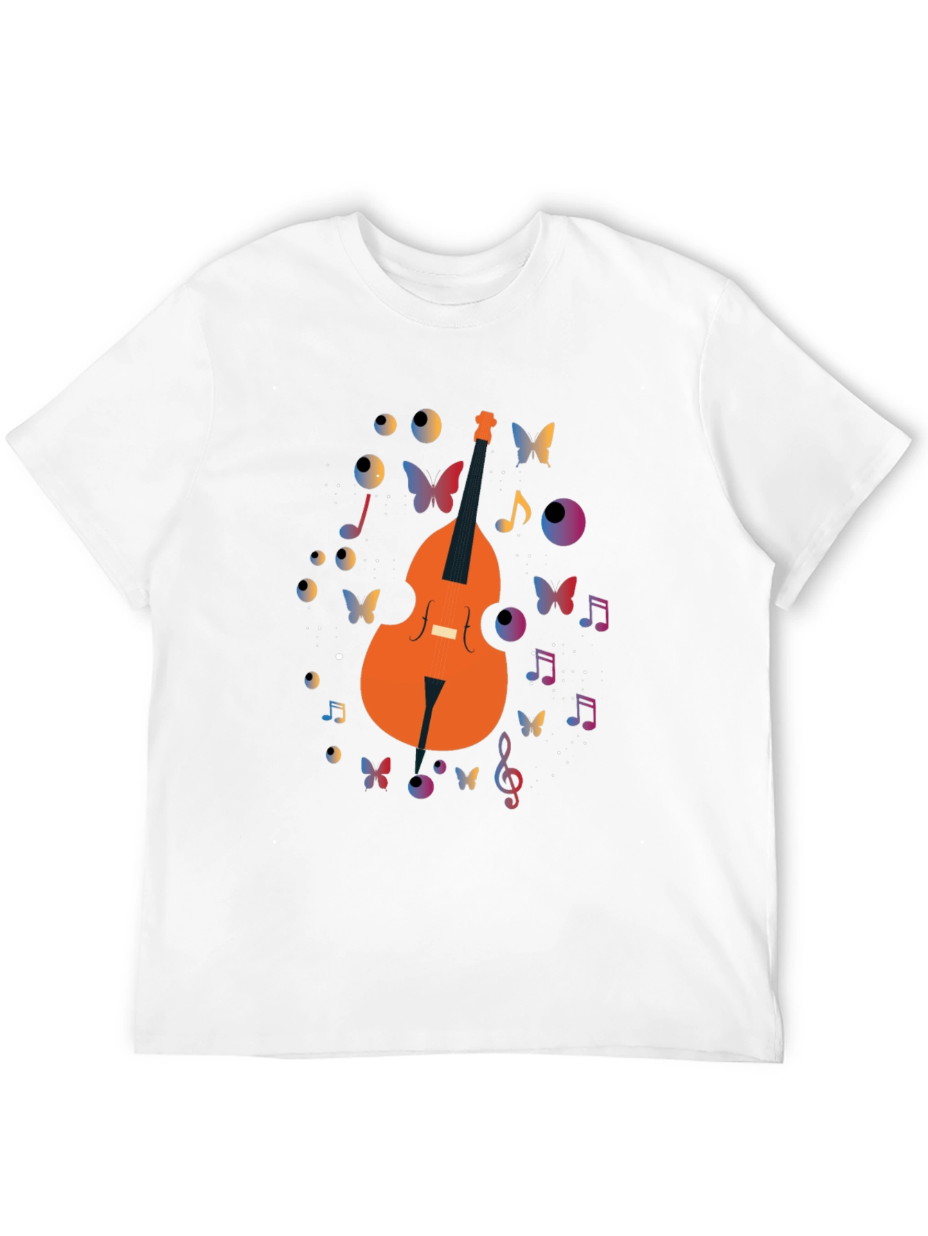 Musical Bass Guitar Butterfly Print Black T-Shirt
