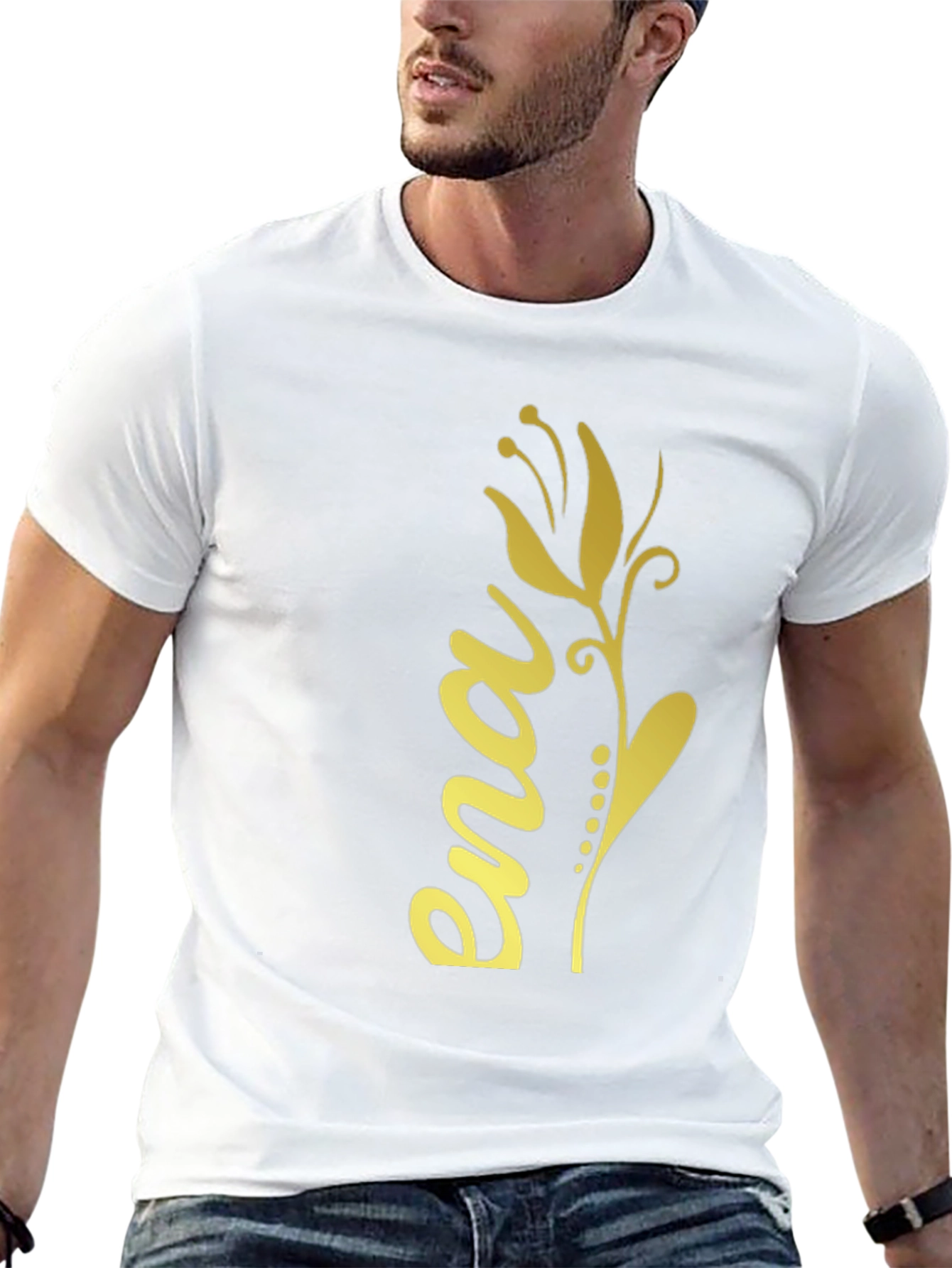 Elegant Black T-Shirt with Gold Floral Ena Design