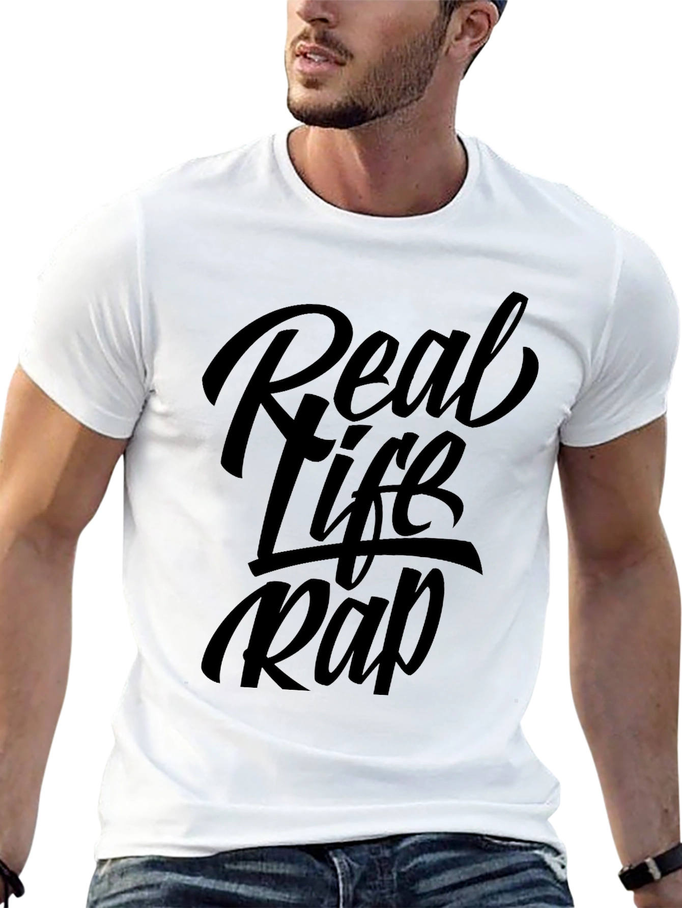 Real Life Rap Black Graphic Tee Shirt