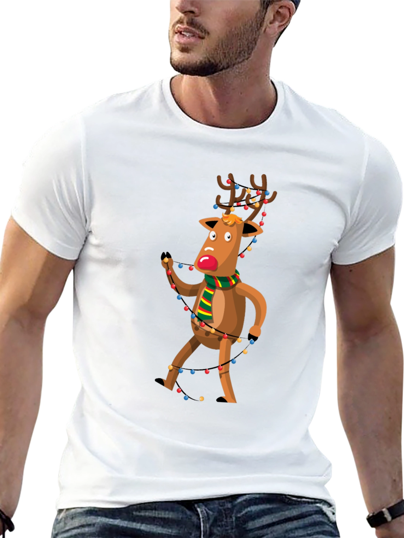 Festive Reindeer Graphic Tee - Holiday Cheer