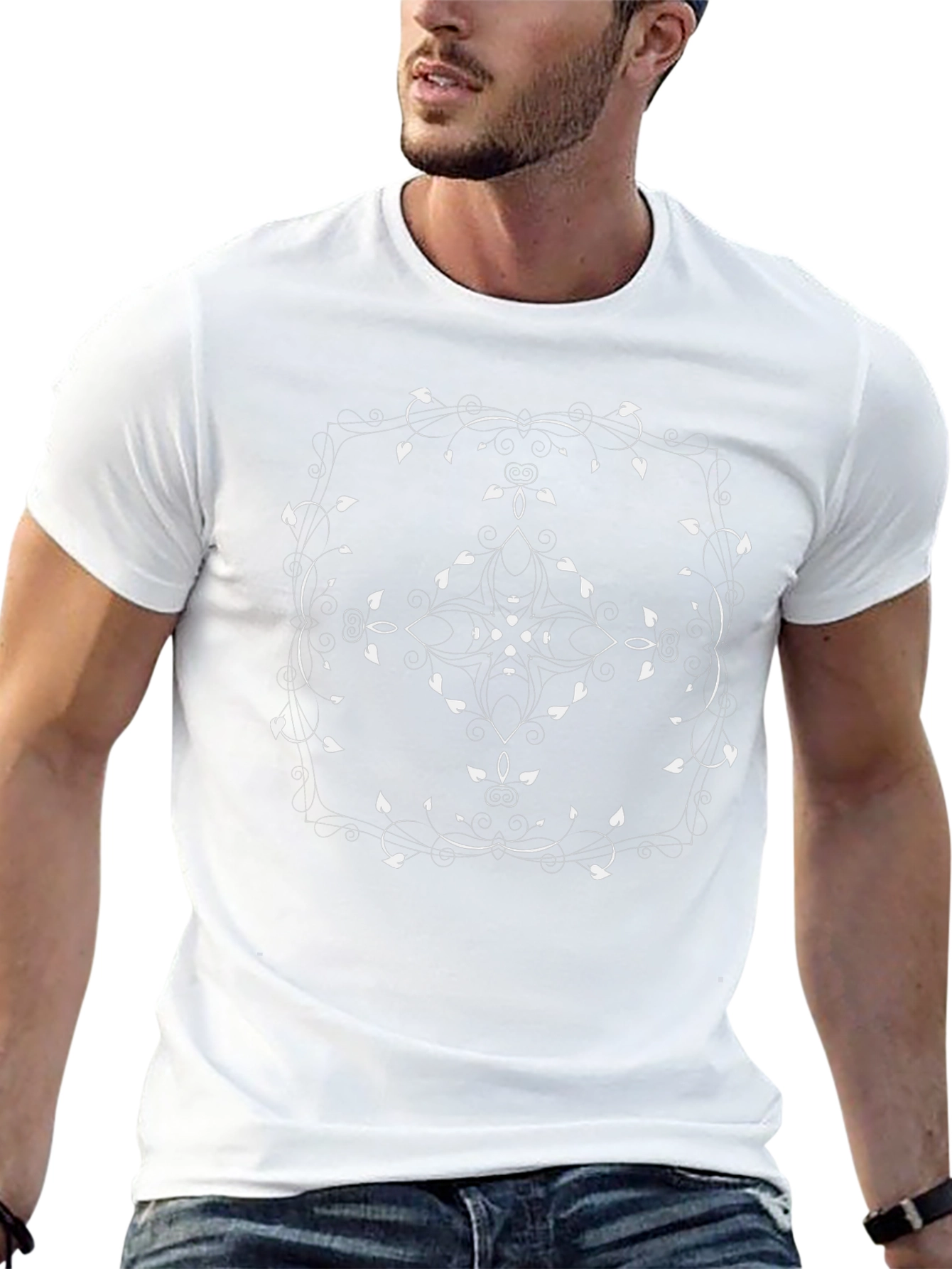 Elegant Black T-Shirt with Floral Mandala Design