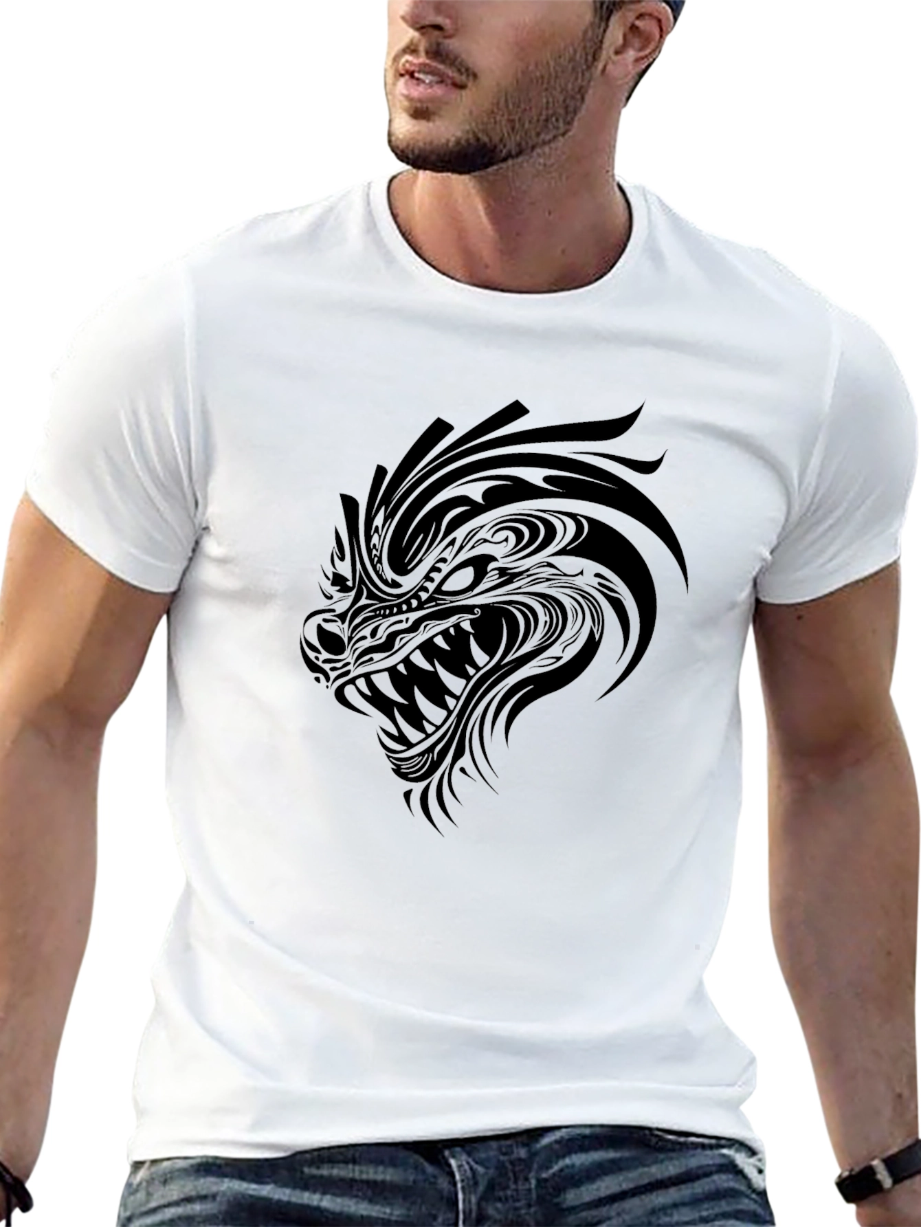 Tribal Dragon Graphic Tee - Mens Black T-Shirt