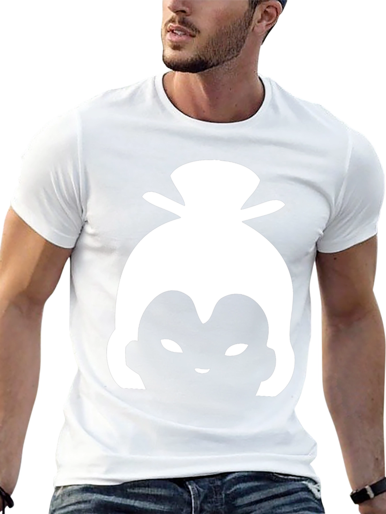 White Sumo Wrestler Silhouette on Black Tee