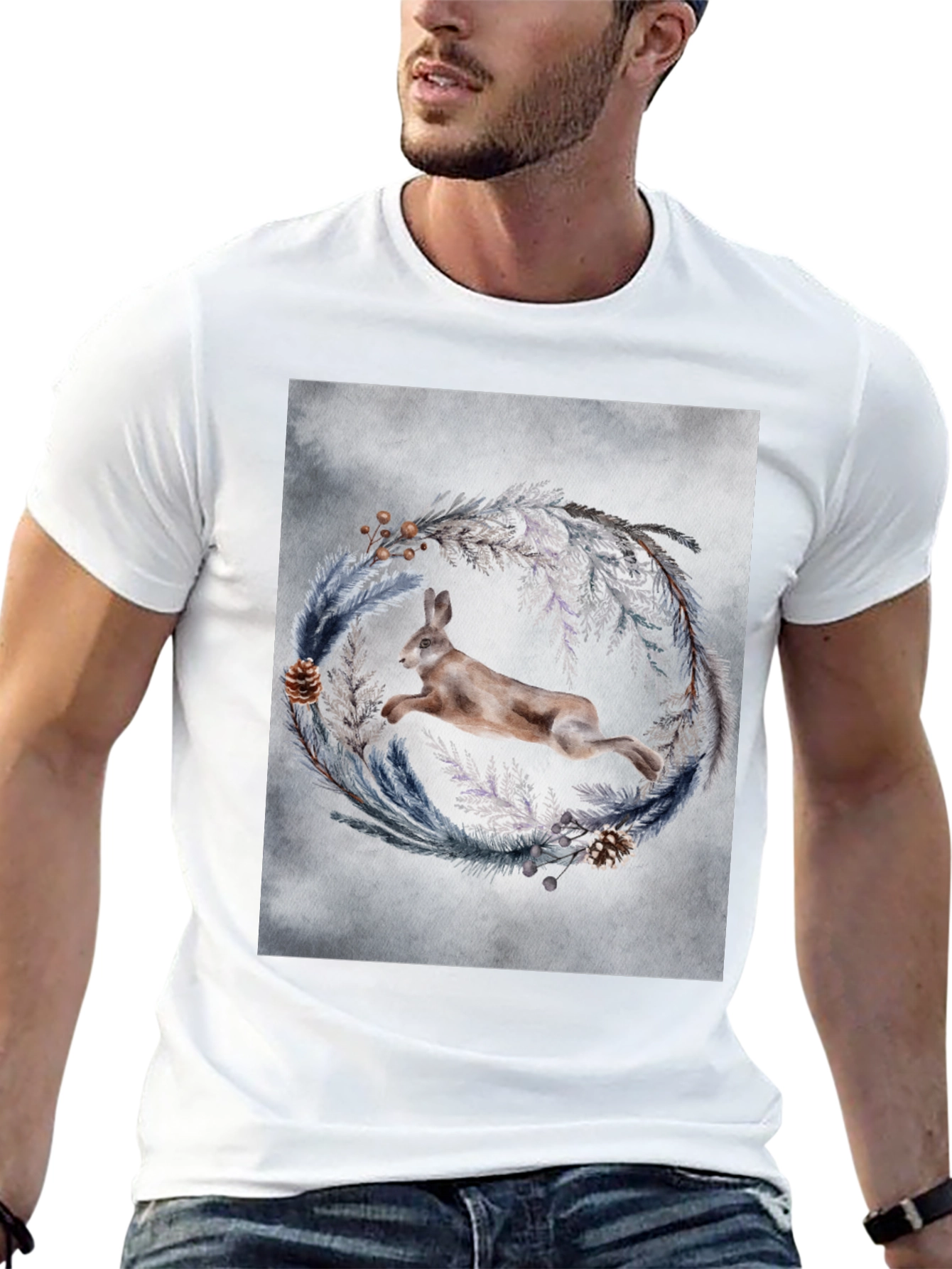 Leaping Hare Wreath Graphic T-Shirt